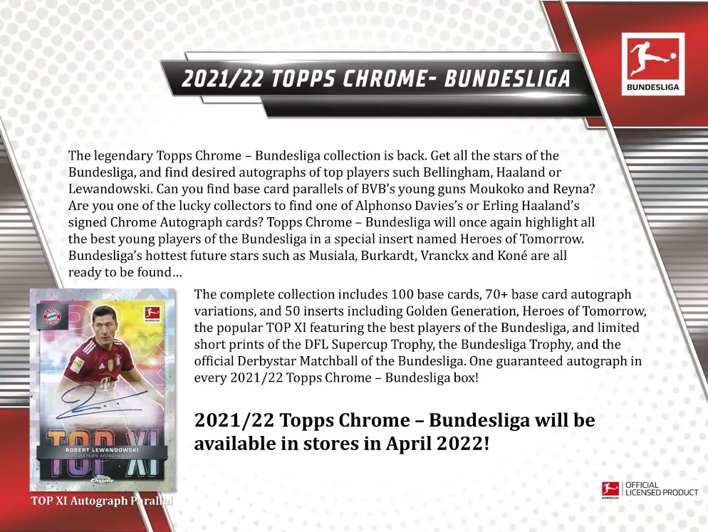 2021/22 Topps Chrome Bundesliga Soccer Hobby Box 18 Packs Per Box, 4 Cards Per Pack