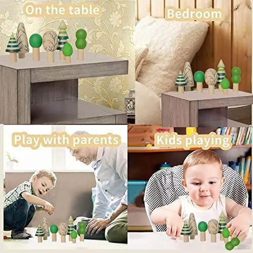 5 Pcs Wooden Tropical Tree Toy Set Wooden Forest Various Sizes Pretend Play Natural Wood Trees Creative Children's Arts Toy