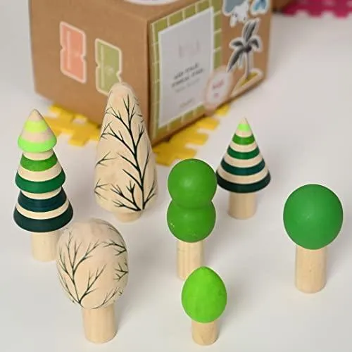 5 Pcs Wooden Tropical Tree Toy Set Wooden Forest Various Sizes Pretend Play Natural Wood Trees Creative Children's Arts Toy