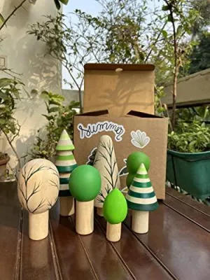 5 Pcs Wooden Tropical Tree Toy Set Wooden Forest Various Sizes Pretend Play Natural Wood Trees Creative Children's Arts Toy