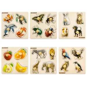 6 Set Realistic Wooden Puzzles for Toddlers | Animals, Fruits & Insects