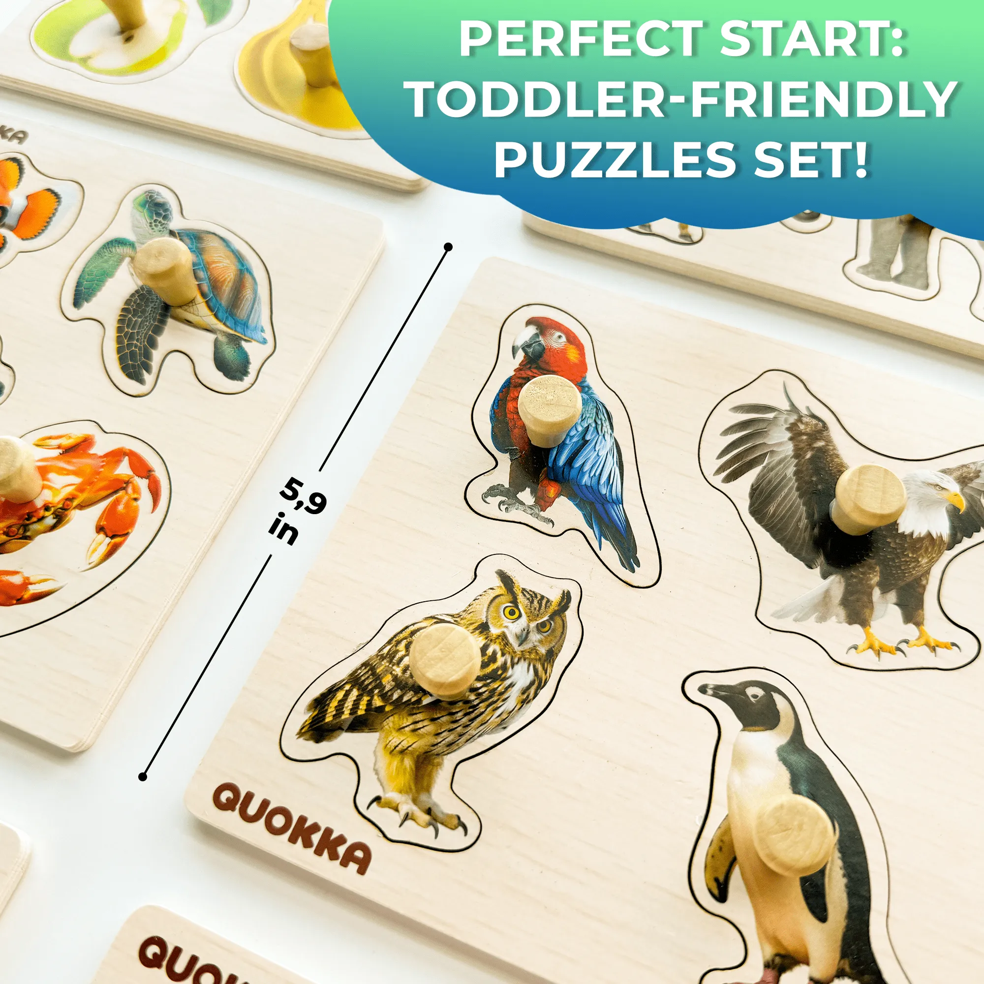 6 Set Realistic Wooden Puzzles for Toddlers | Animals, Fruits & Insects