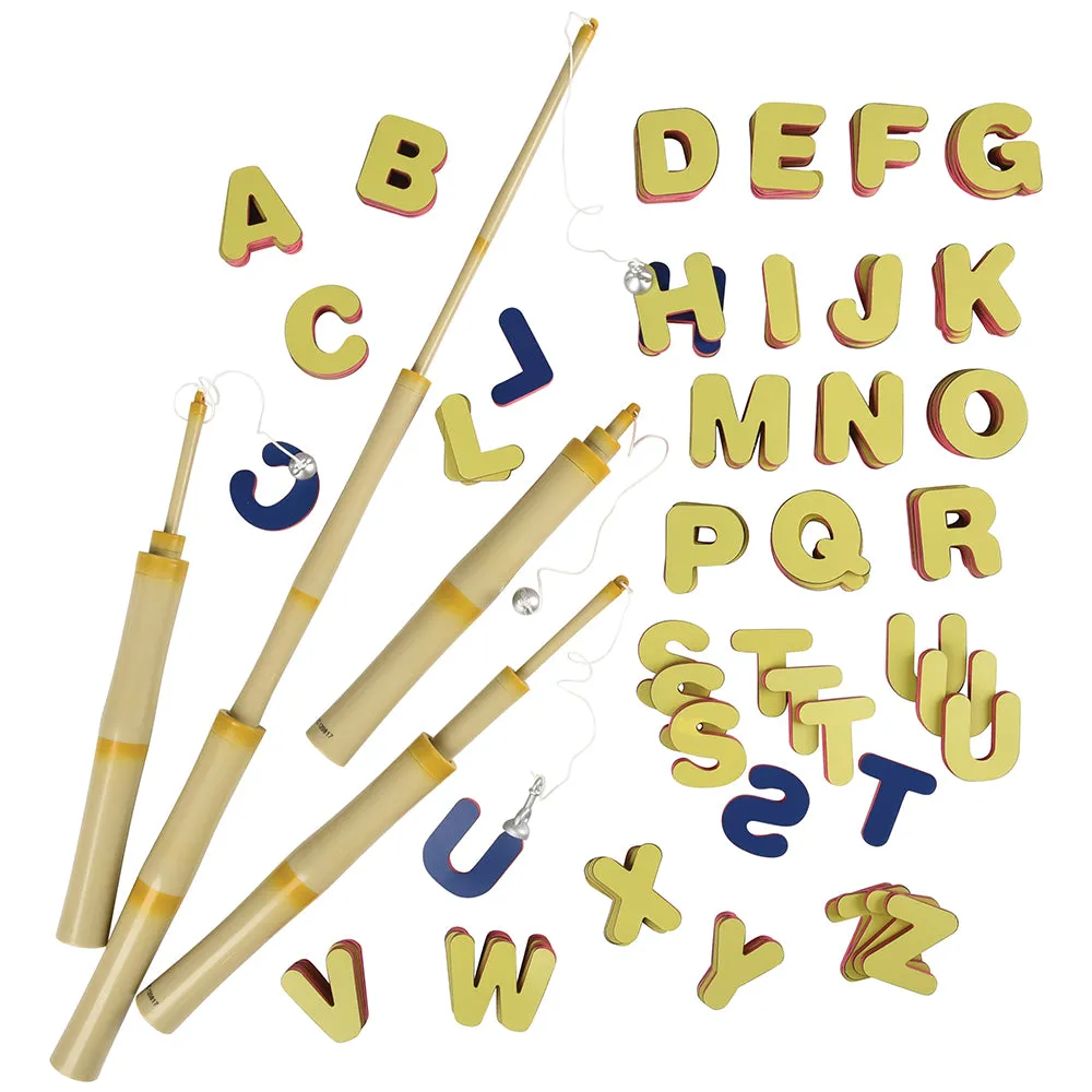 A-B-C Magnetic Fishing Learning Set | 4 Bamboo Poles & 104 Foam Alphabet Letters