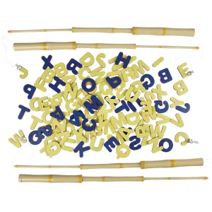 A-B-C Magnetic Fishing Learning Set | 4 Bamboo Poles & 104 Foam Alphabet Letters