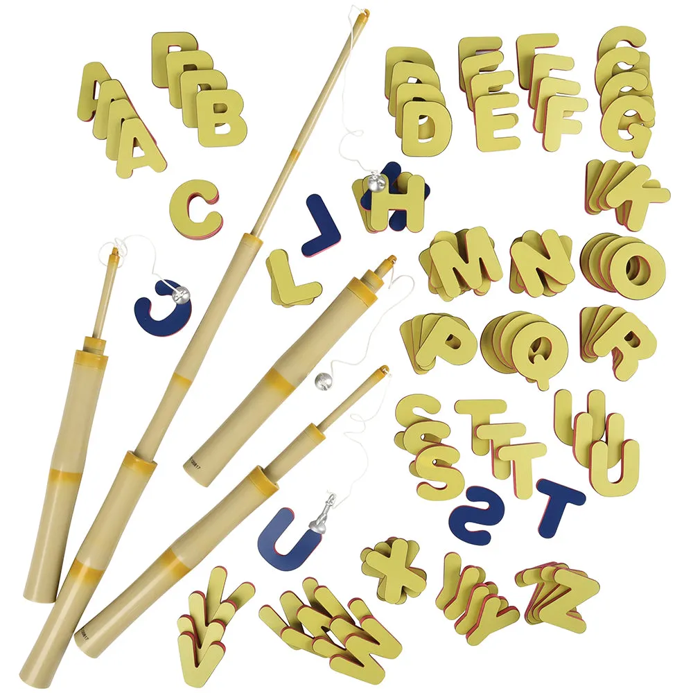 A-B-C Magnetic Fishing Learning Set | 4 Bamboo Poles & 104 Foam Alphabet Letters