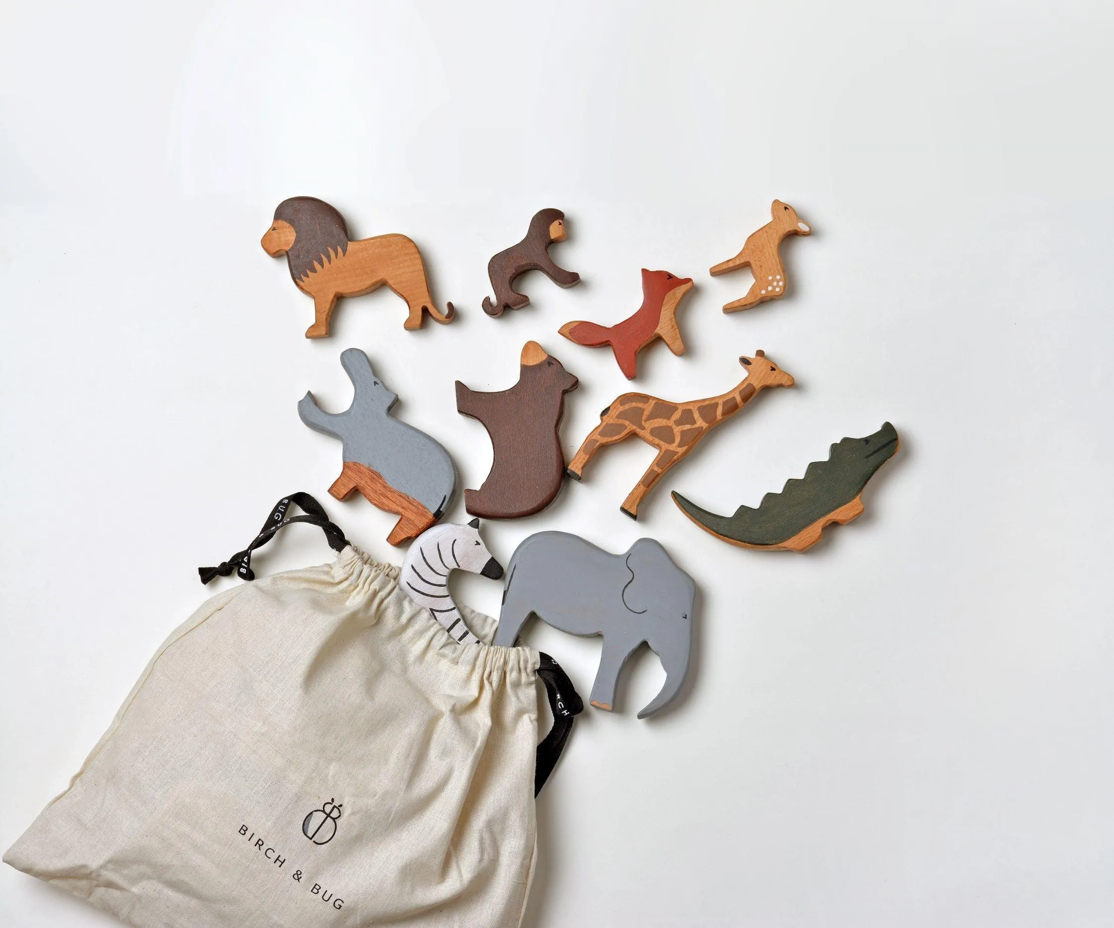 Birch Wild Animals Set Of 12  | Non-Toxic Wooden Educational Toys