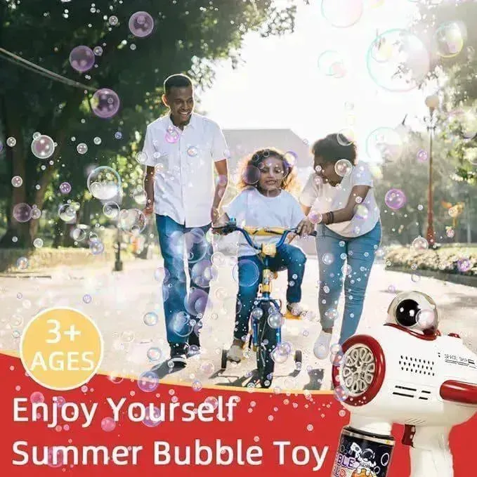 Bubble Gun Machine , Leak Proof Design, Automatic Bubble Blower Maker With Light And Bubble Solution, Summer Outdoor Toys For Birthday Party