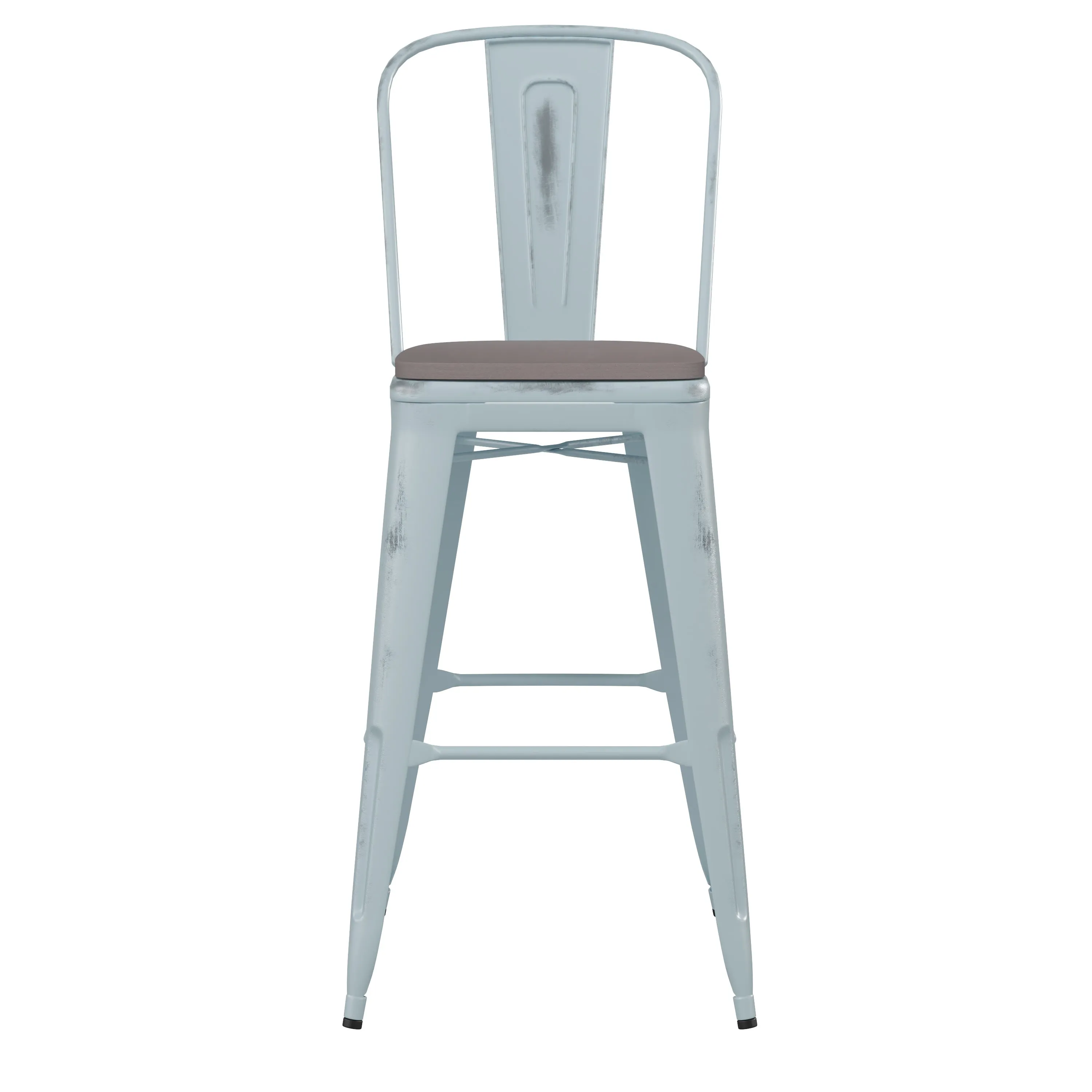 Carly Commercial Grade 30" High Metal Indoor-Outdoor Bar Height Stool with Back and Polystyrene Seat