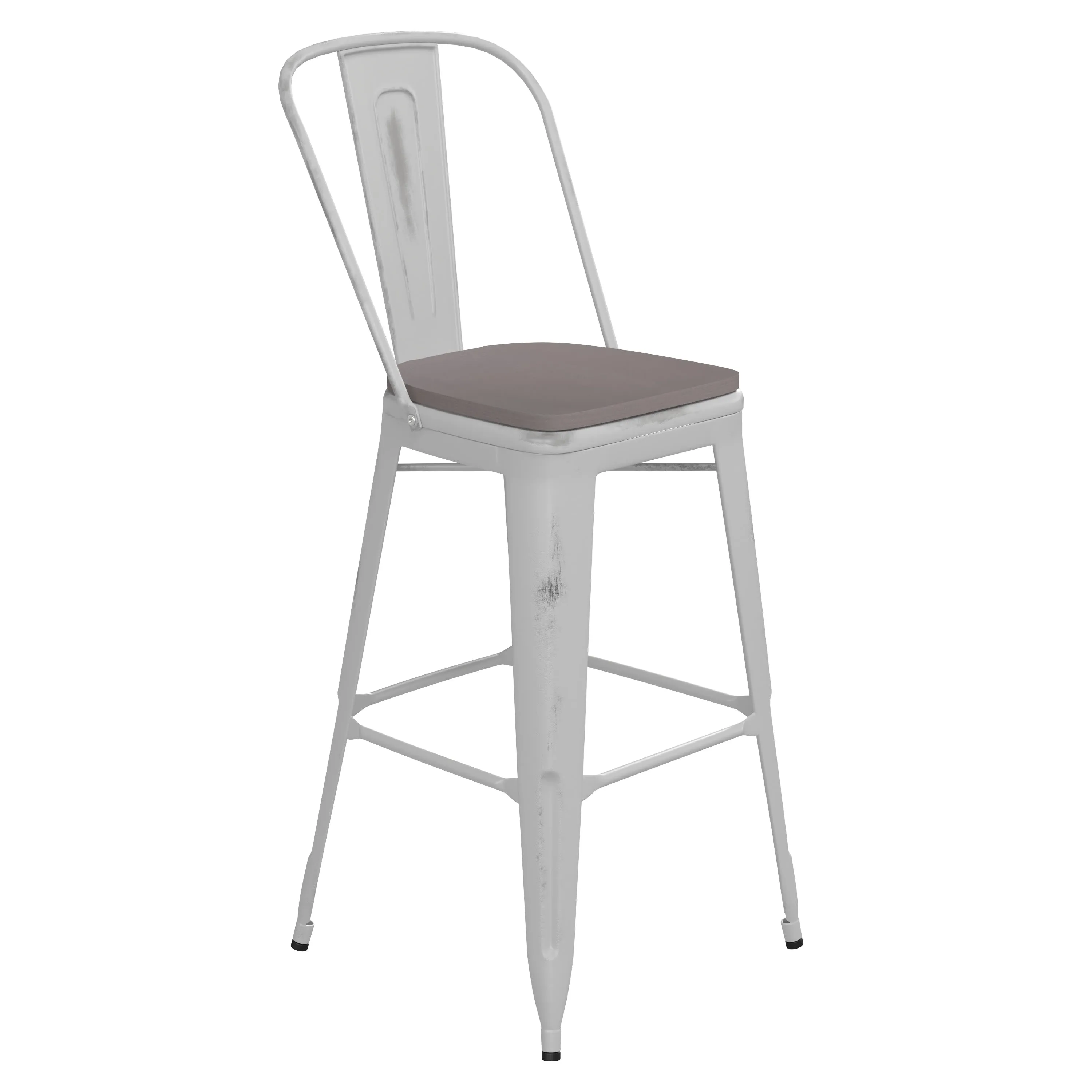 Carly Commercial Grade 30" High Metal Indoor-Outdoor Bar Height Stool with Back and Polystyrene Seat