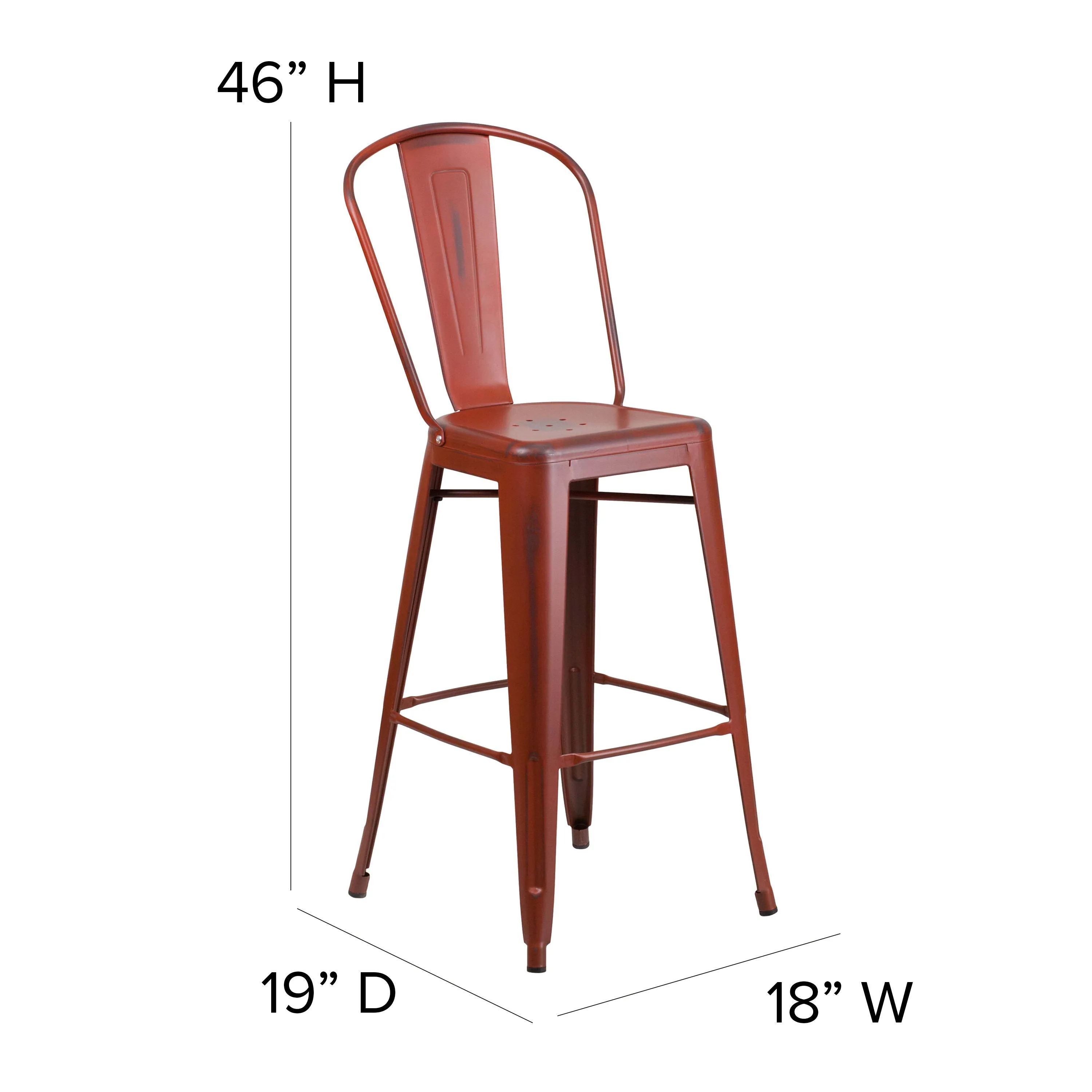 Carly Commercial Grade 30" High Metal Indoor-Outdoor Bar Height Stool with Back and Polystyrene Seat