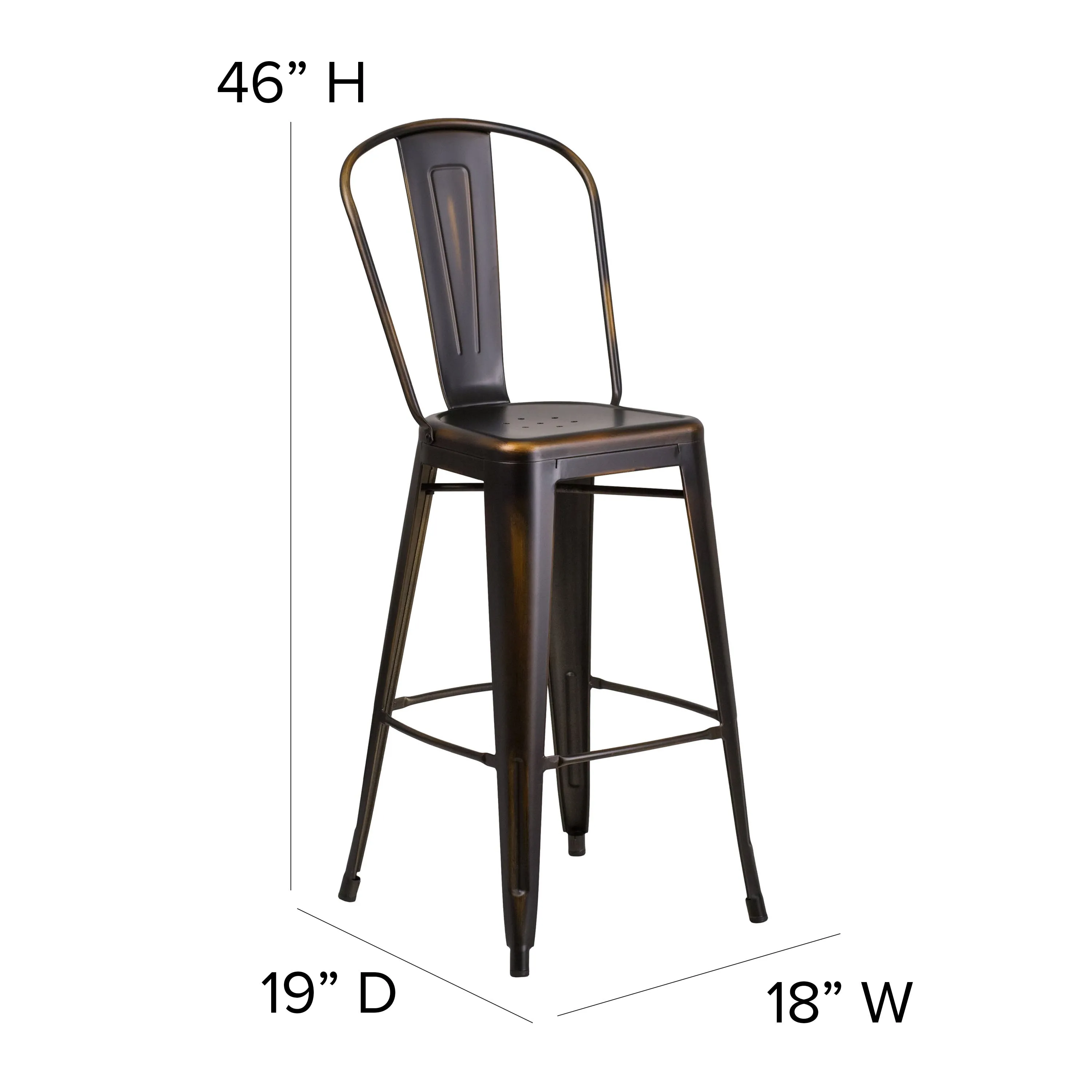 Carly Commercial Grade 30" High Metal Indoor-Outdoor Bar Height Stool with Back and Polystyrene Seat