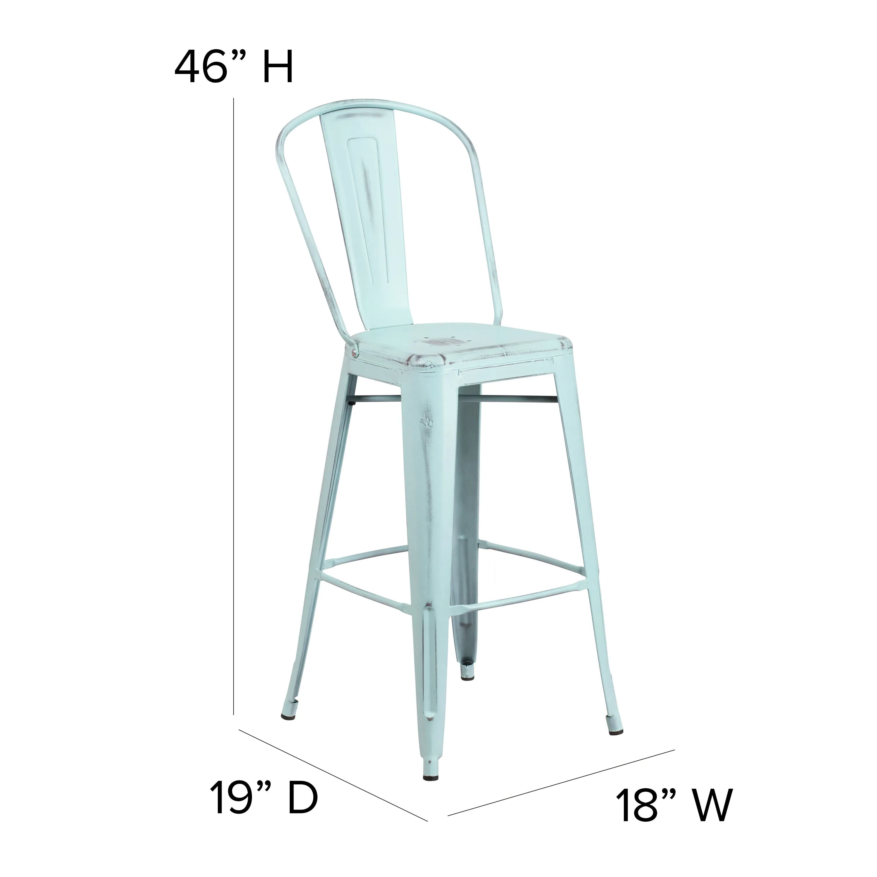 Carly Commercial Grade 30" High Metal Indoor-Outdoor Bar Height Stool with Back and Polystyrene Seat