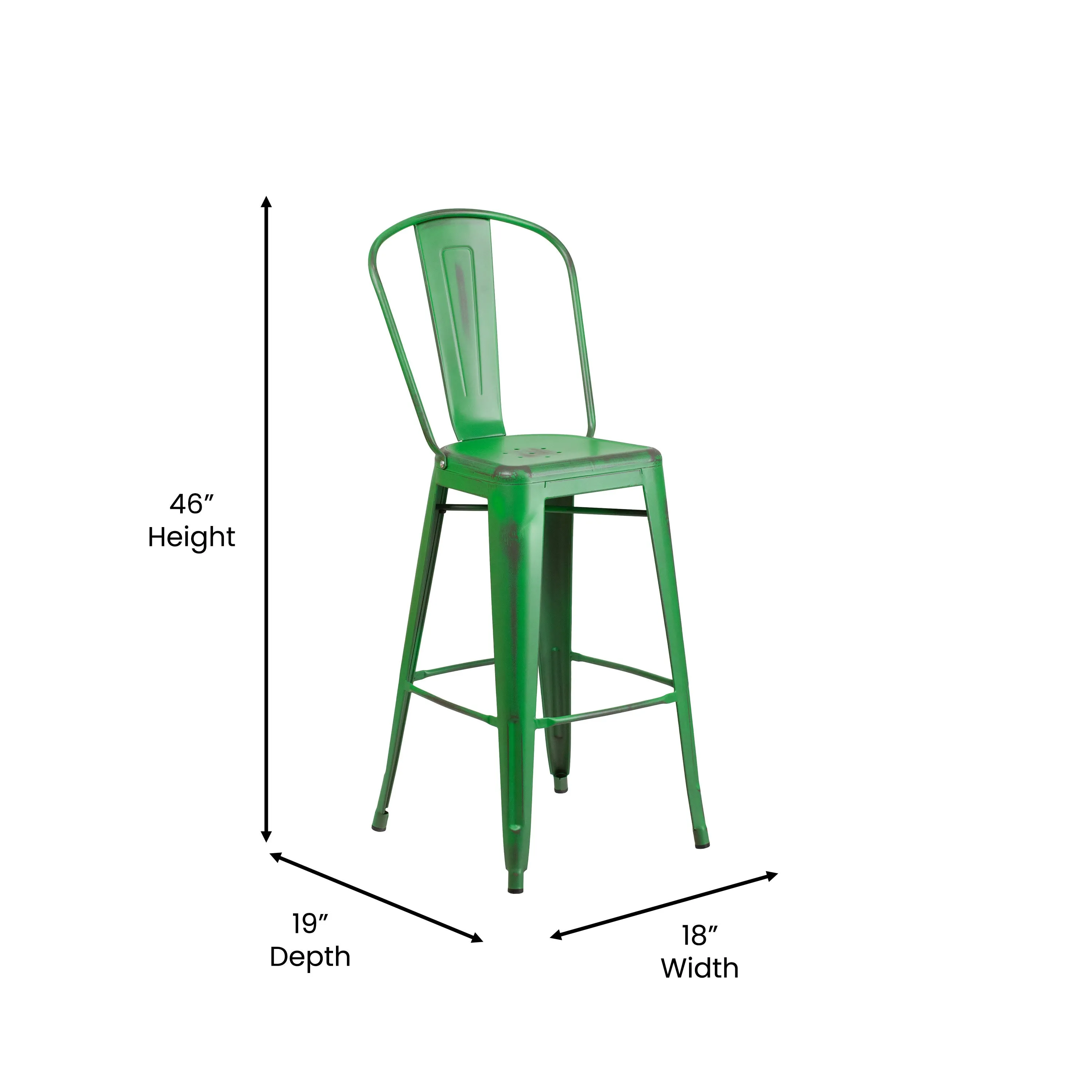 Carly Commercial Grade 30" High Metal Indoor-Outdoor Bar Height Stool with Back and Polystyrene Seat