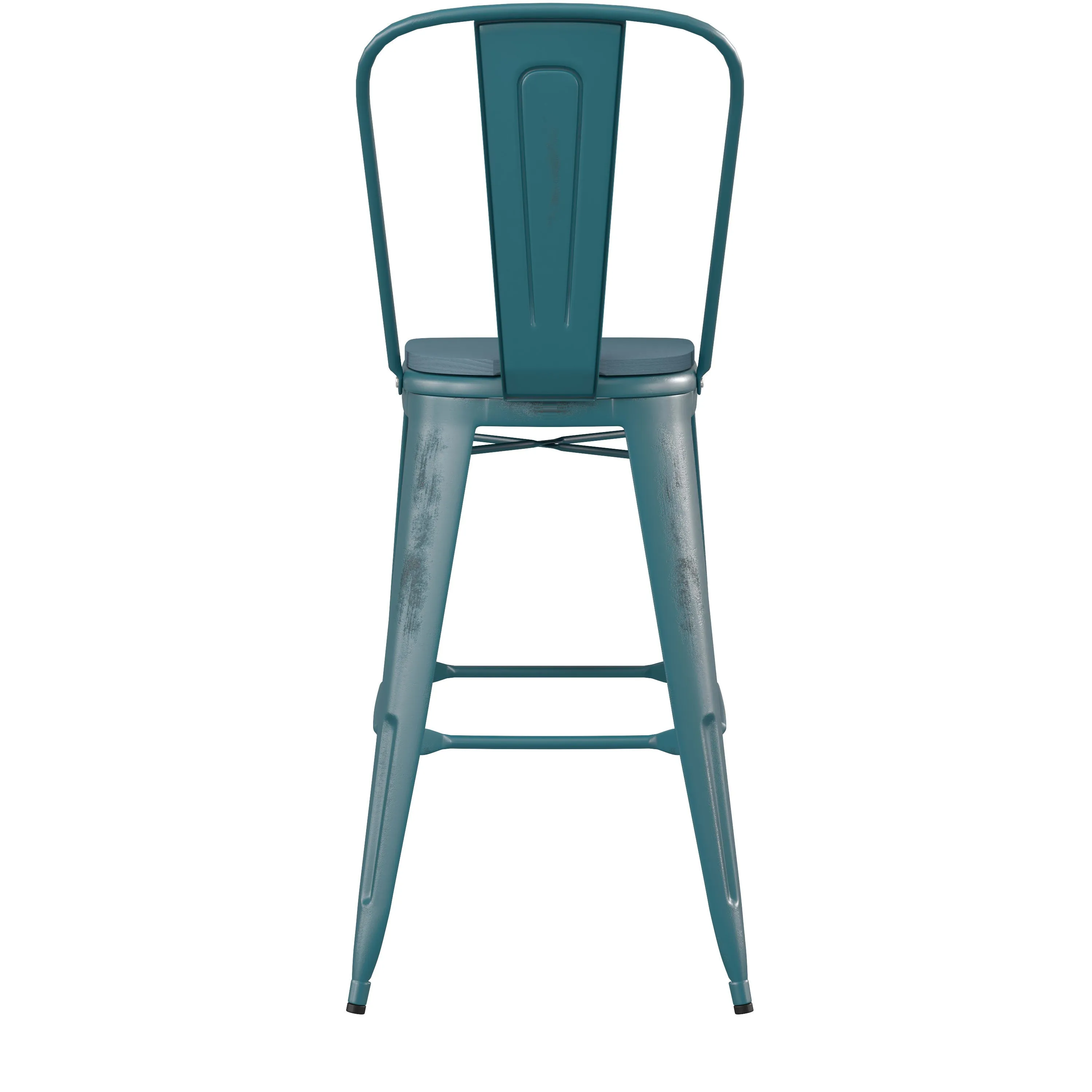 Carly Commercial Grade 30" High Metal Indoor-Outdoor Bar Height Stool with Back and Polystyrene Seat