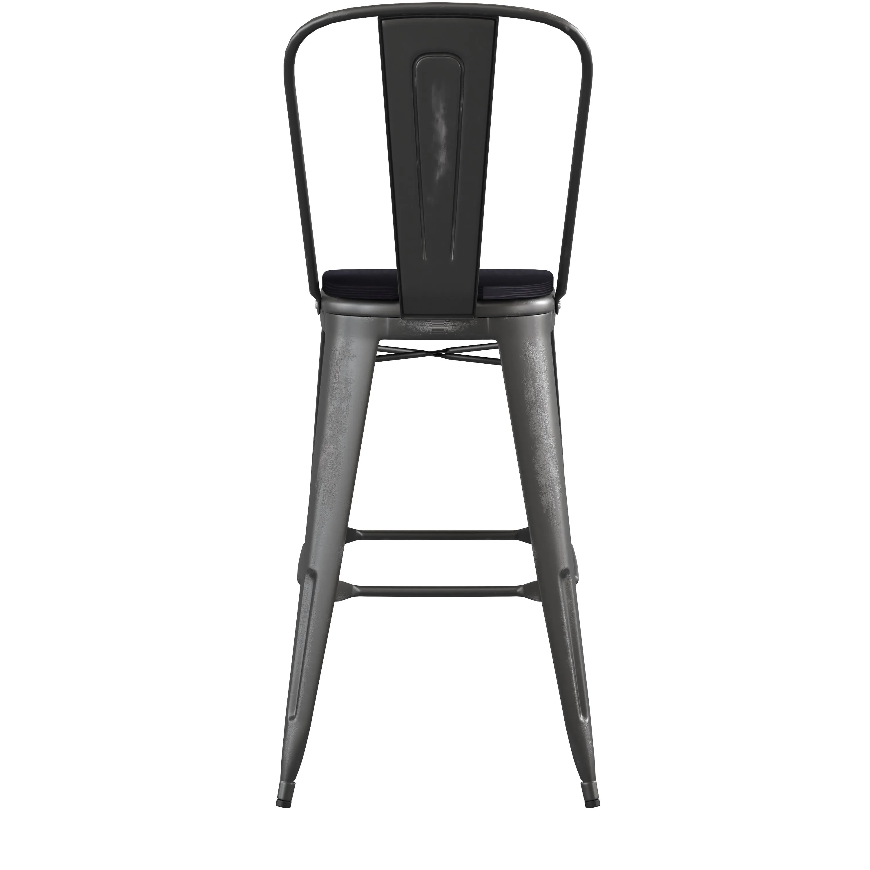 Carly Commercial Grade 30" High Metal Indoor-Outdoor Bar Height Stool with Back and Polystyrene Seat