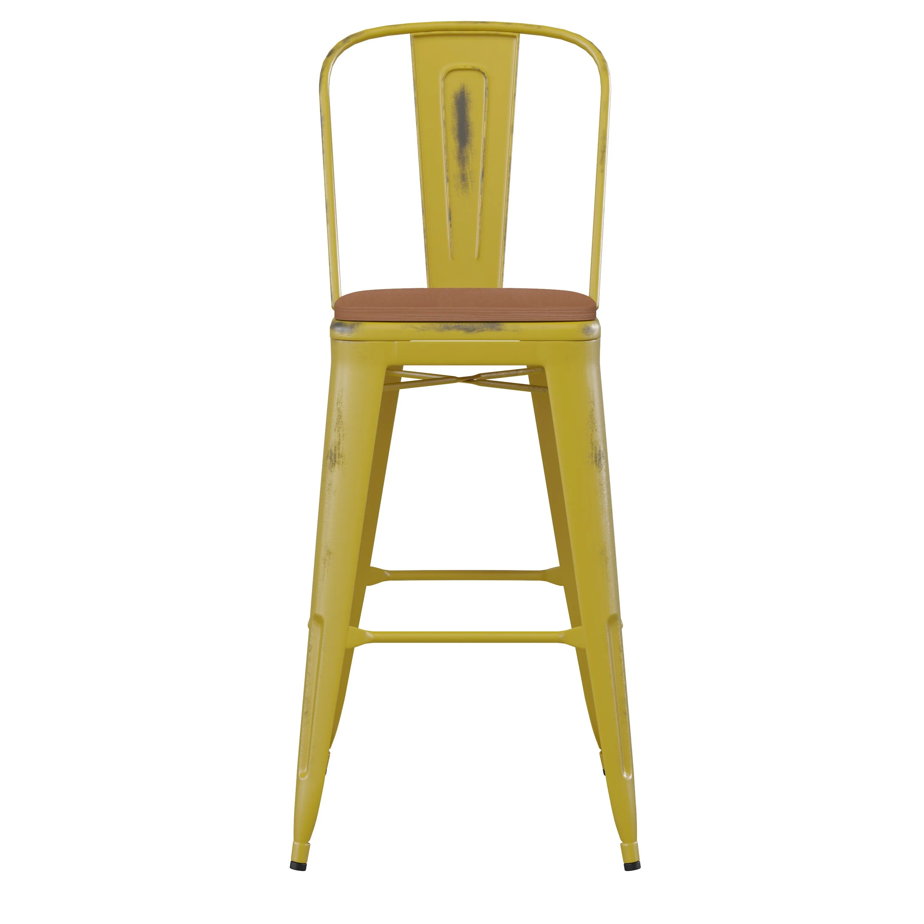 Carly Commercial Grade 30" High Metal Indoor-Outdoor Bar Height Stool with Back and Polystyrene Seat