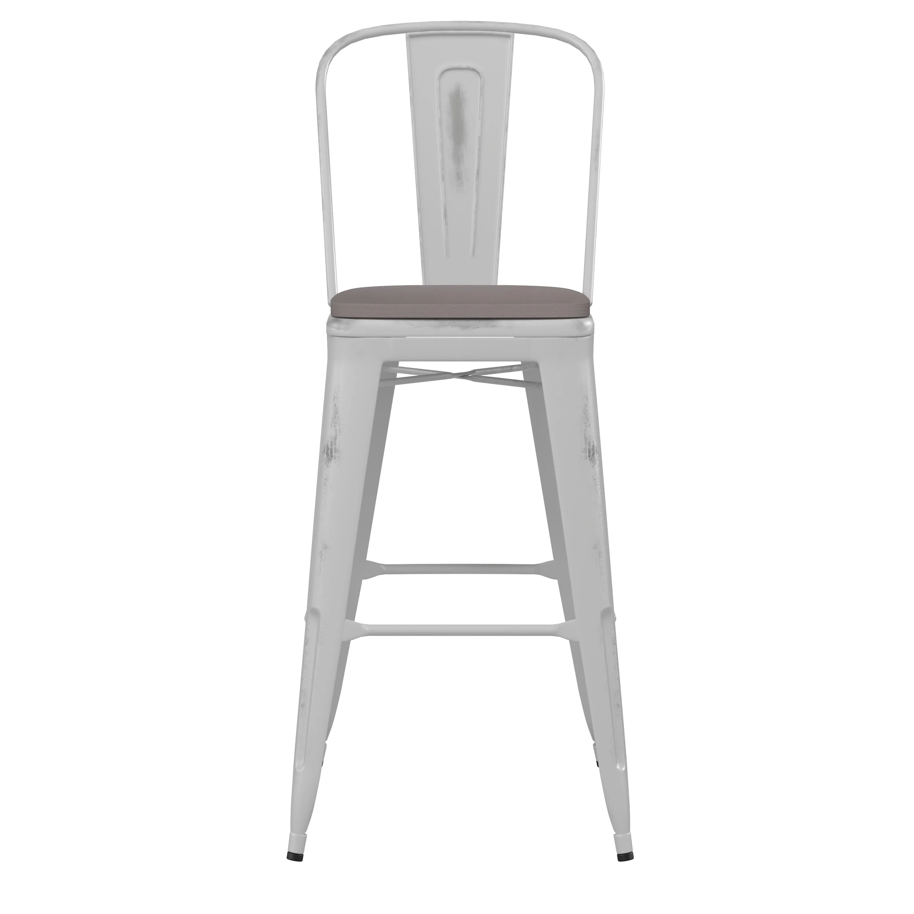 Carly Commercial Grade 30" High Metal Indoor-Outdoor Bar Height Stool with Back and Polystyrene Seat