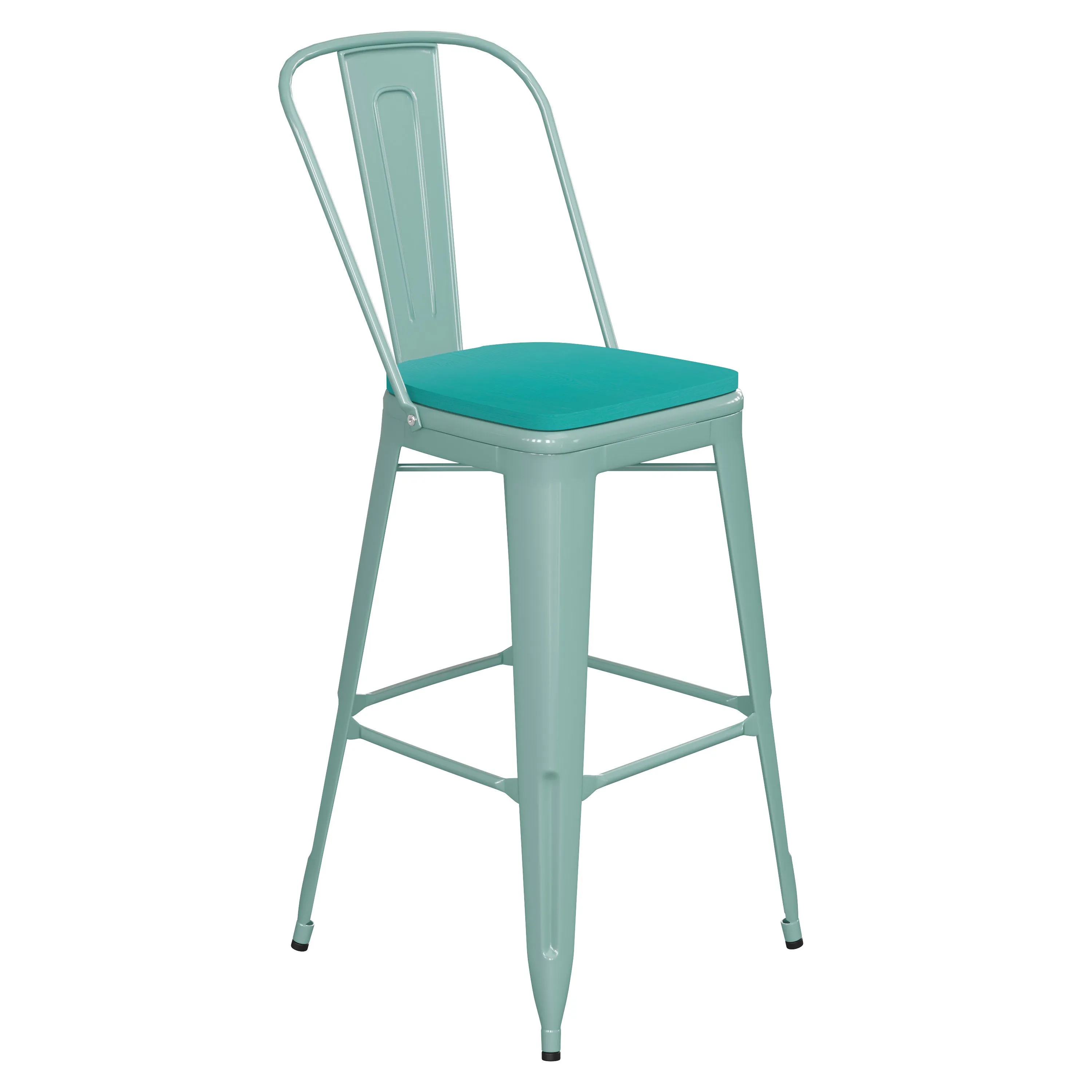 Carly Commercial Grade 30" High Metal Indoor-Outdoor Bar Height Stool with Back and Polystyrene Seat