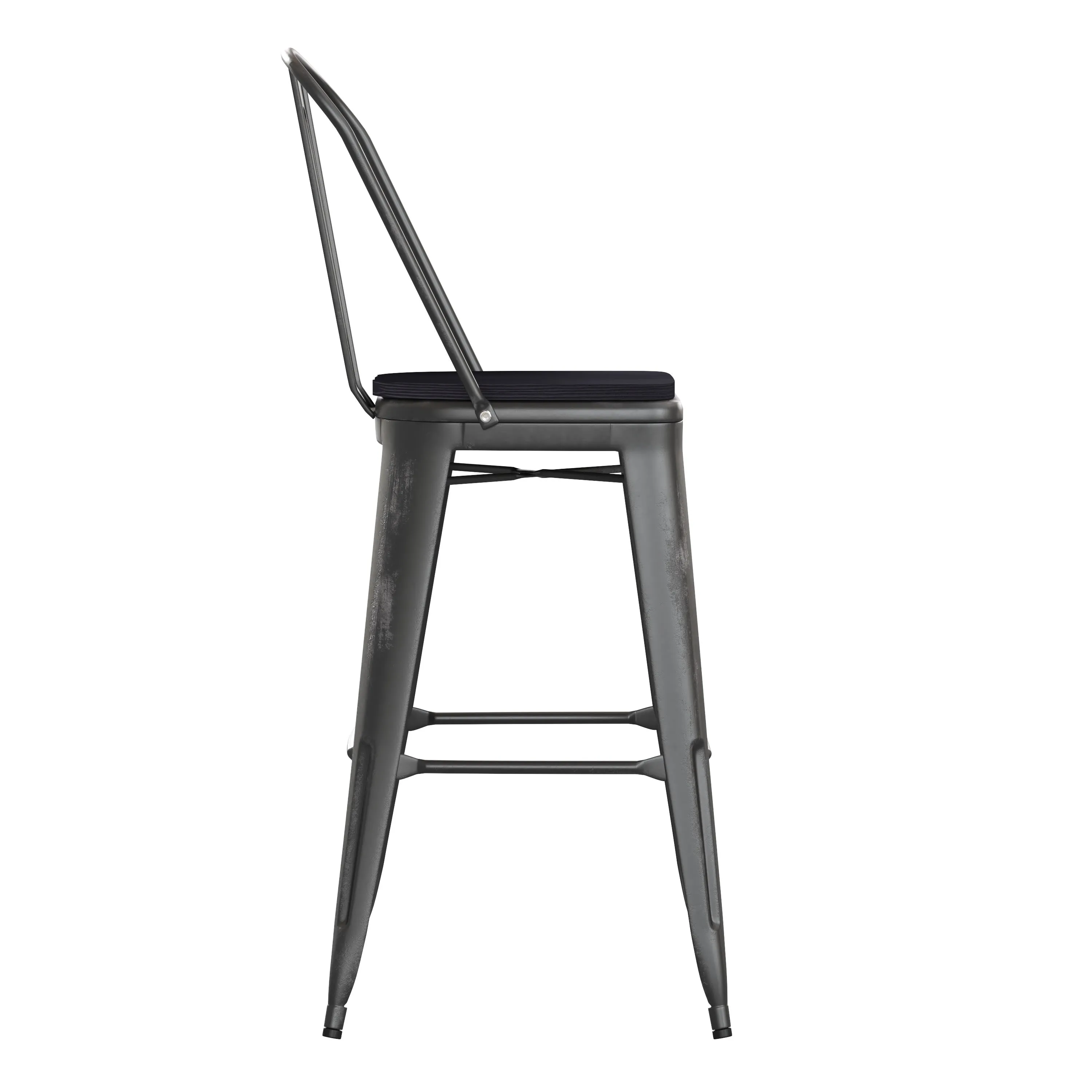 Carly Commercial Grade 30" High Metal Indoor-Outdoor Bar Height Stool with Back and Polystyrene Seat