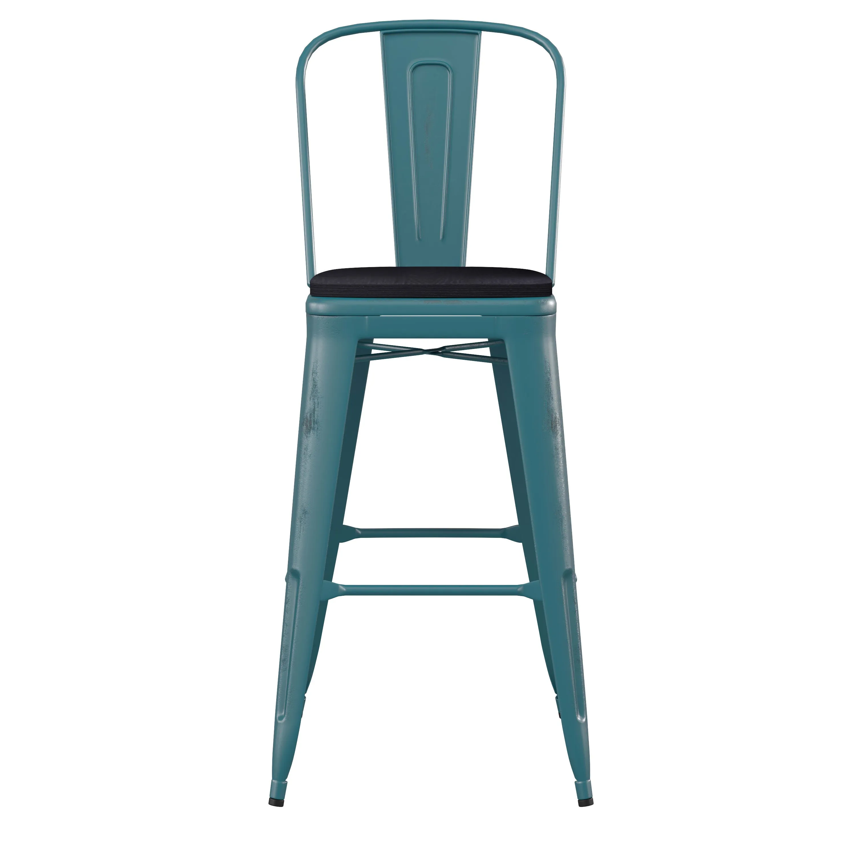 Carly Commercial Grade 30" High Metal Indoor-Outdoor Bar Height Stool with Back and Polystyrene Seat