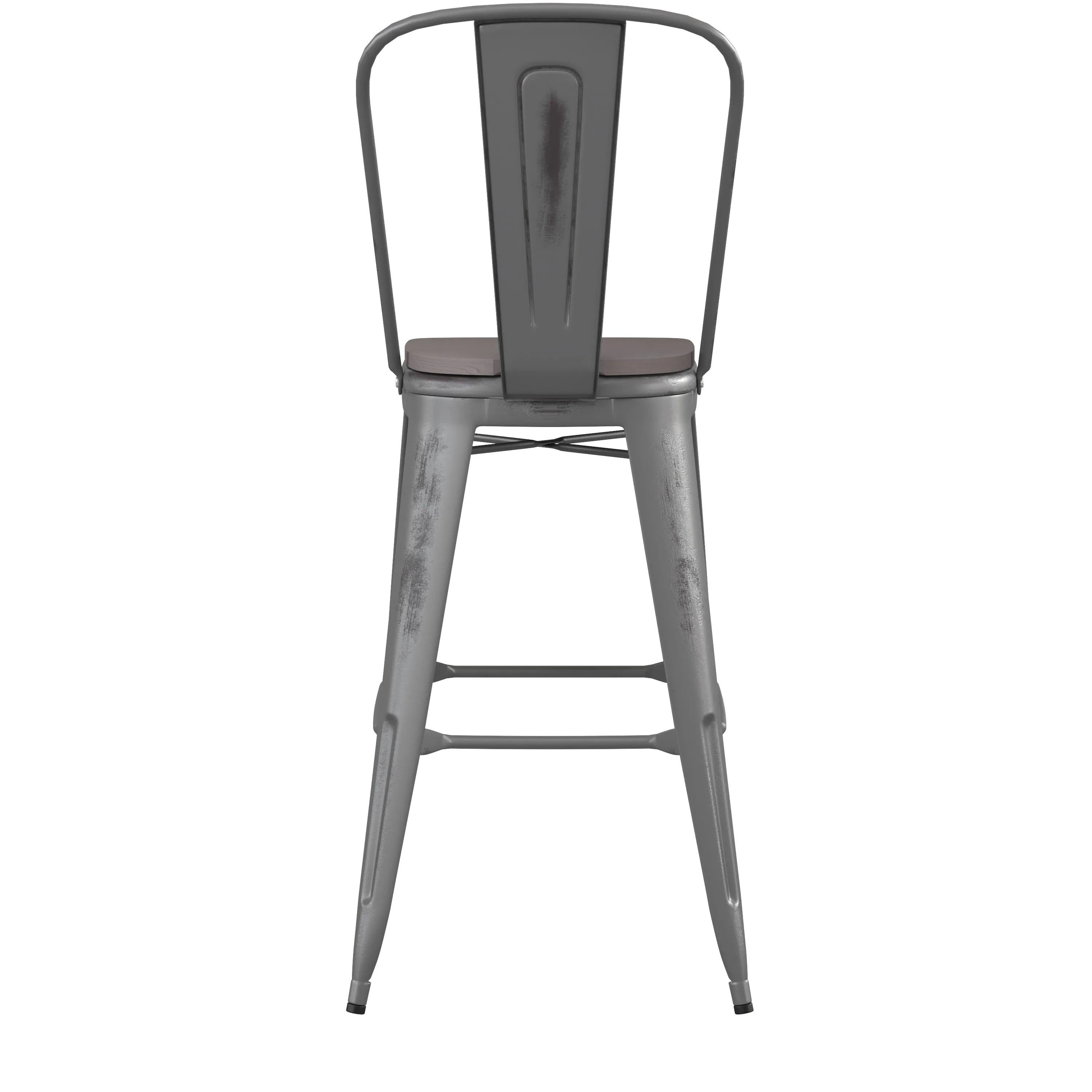 Carly Commercial Grade 30" High Metal Indoor-Outdoor Bar Height Stool with Back and Polystyrene Seat