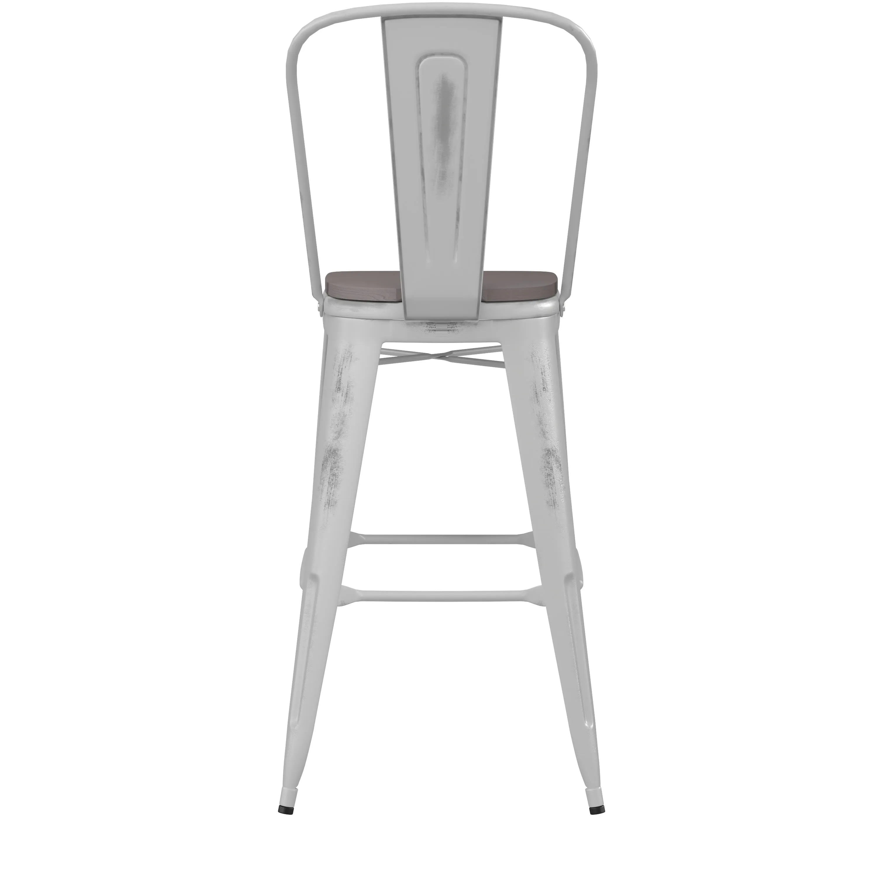 Carly Commercial Grade 30" High Metal Indoor-Outdoor Bar Height Stool with Back and Polystyrene Seat