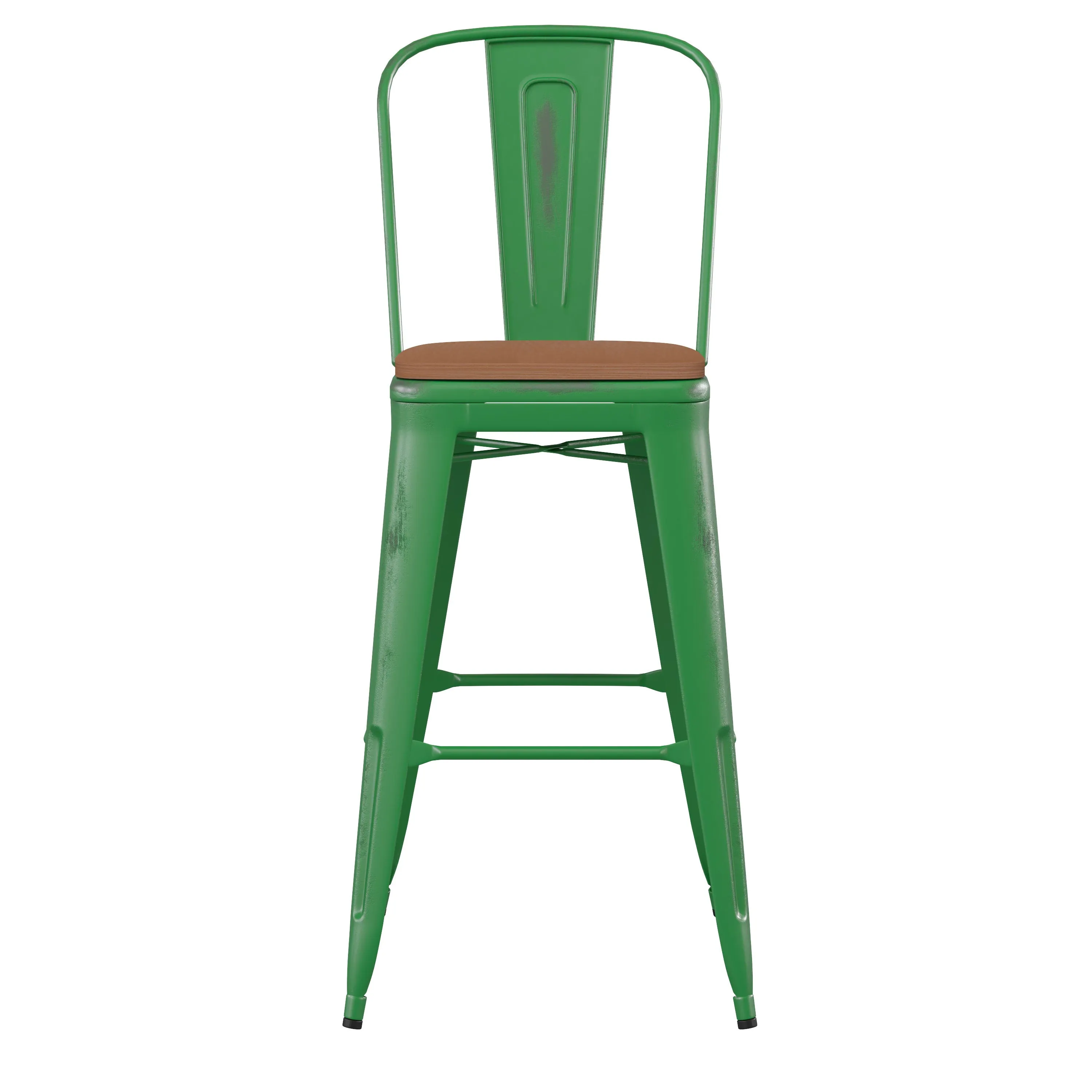 Carly Commercial Grade 30" High Metal Indoor-Outdoor Bar Height Stool with Back and Polystyrene Seat