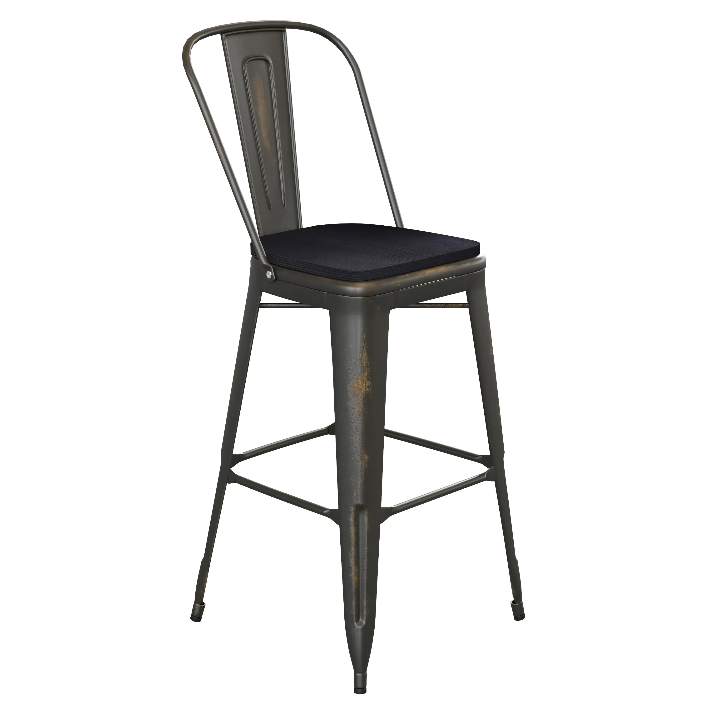 Carly Commercial Grade 30" High Metal Indoor-Outdoor Bar Height Stool with Back and Polystyrene Seat