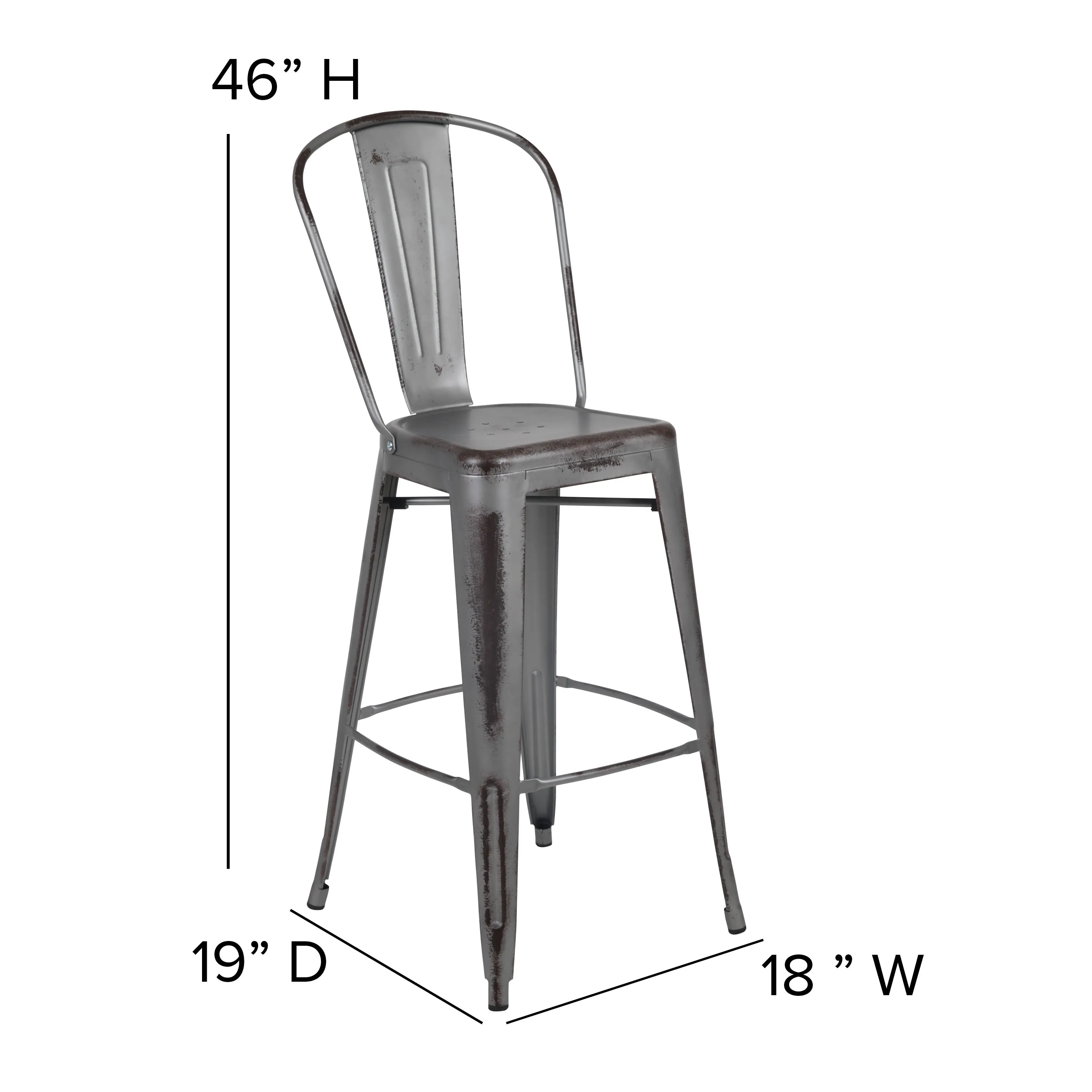 Carly Commercial Grade 30" High Metal Indoor-Outdoor Bar Height Stool with Back and Polystyrene Seat