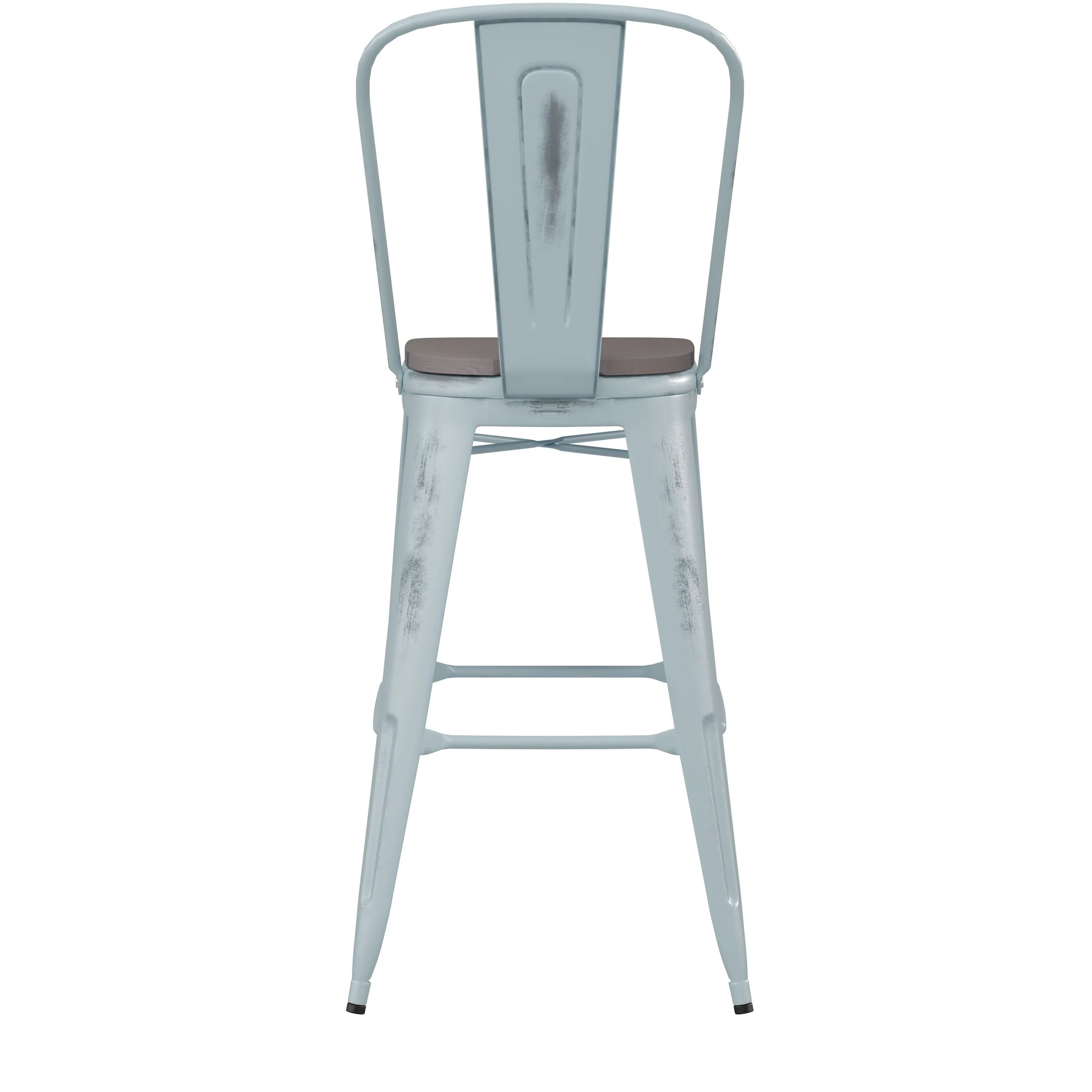 Carly Commercial Grade 30" High Metal Indoor-Outdoor Bar Height Stool with Back and Polystyrene Seat