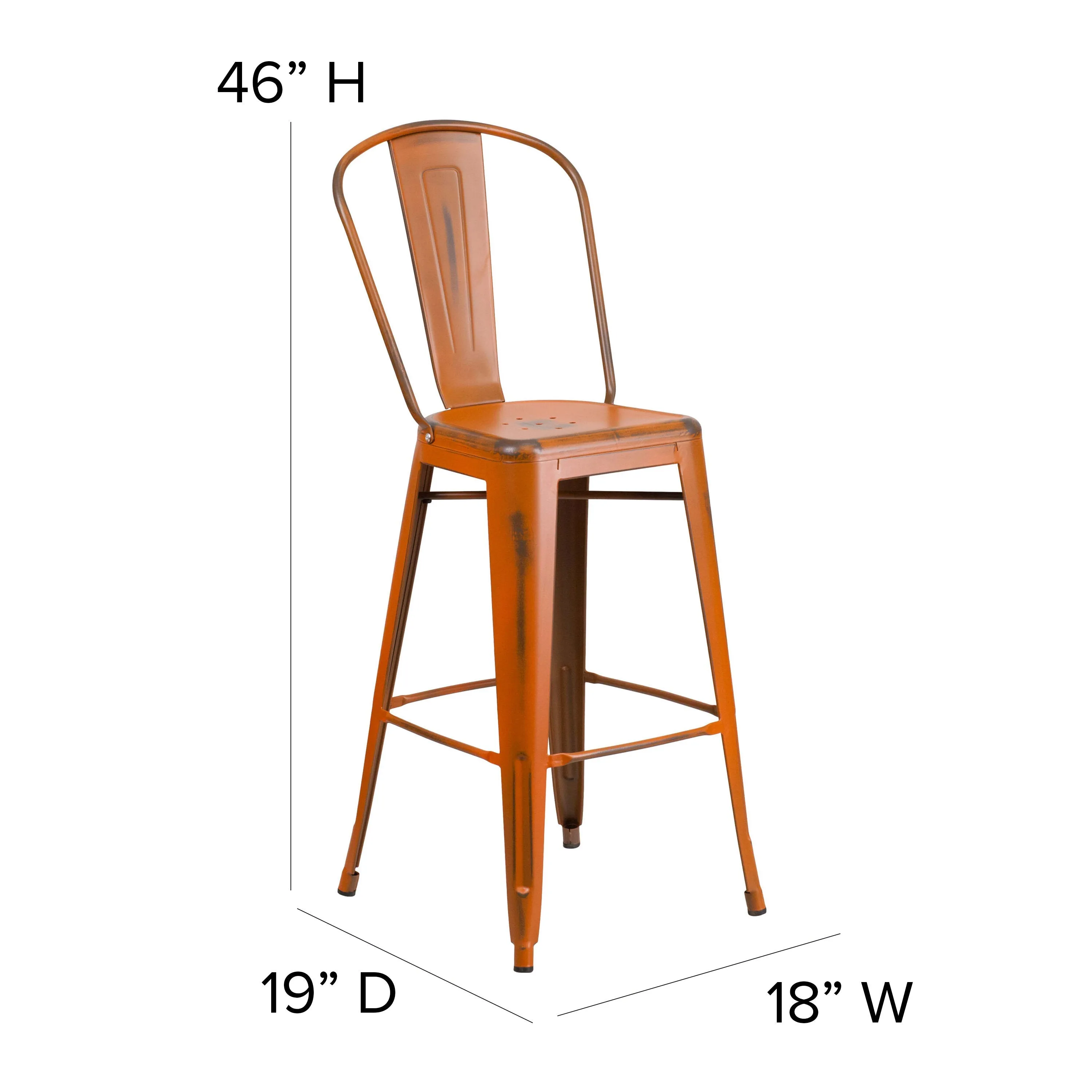 Carly Commercial Grade 30" High Metal Indoor-Outdoor Bar Height Stool with Back and Polystyrene Seat