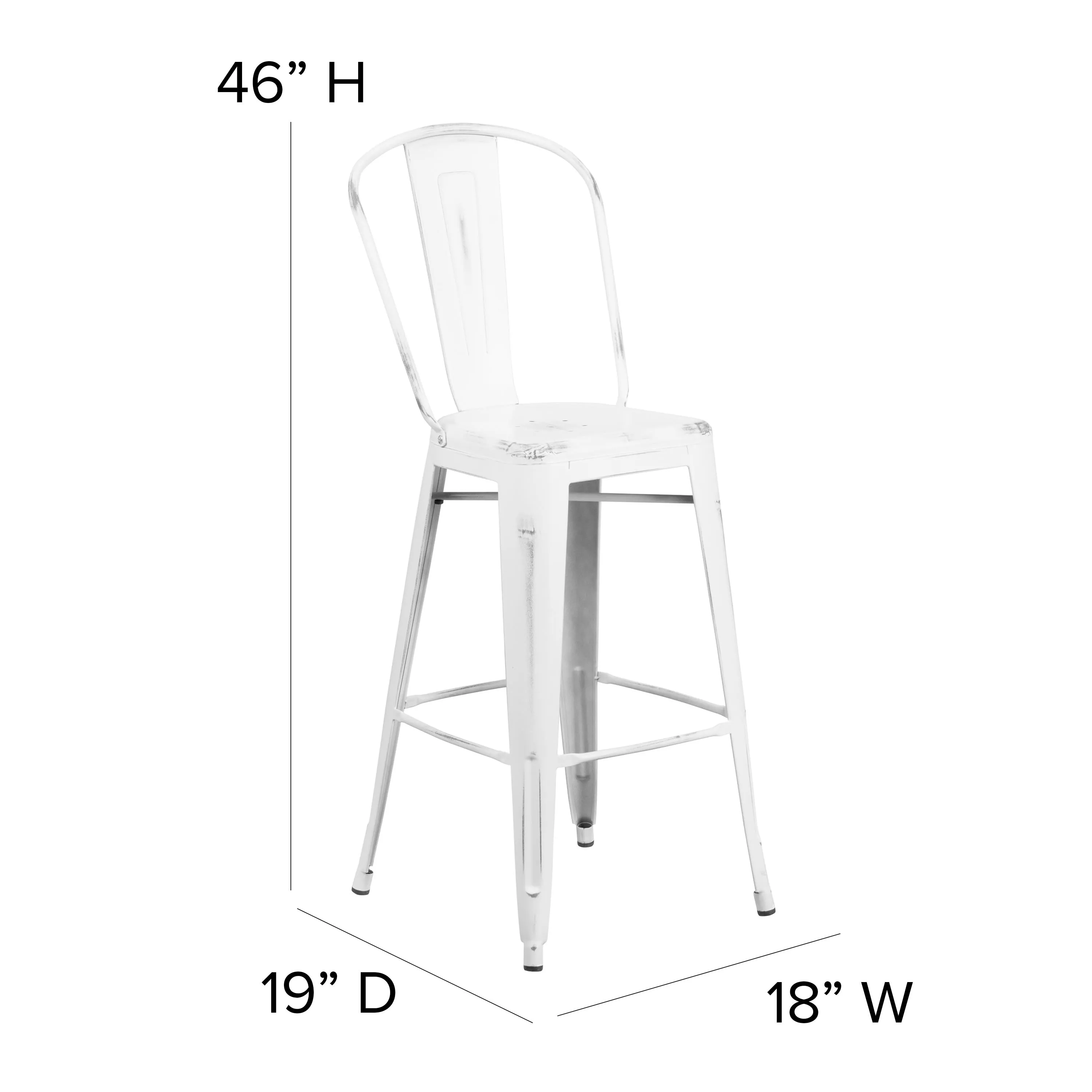 Carly Commercial Grade 30" High Metal Indoor-Outdoor Bar Height Stool with Back and Polystyrene Seat