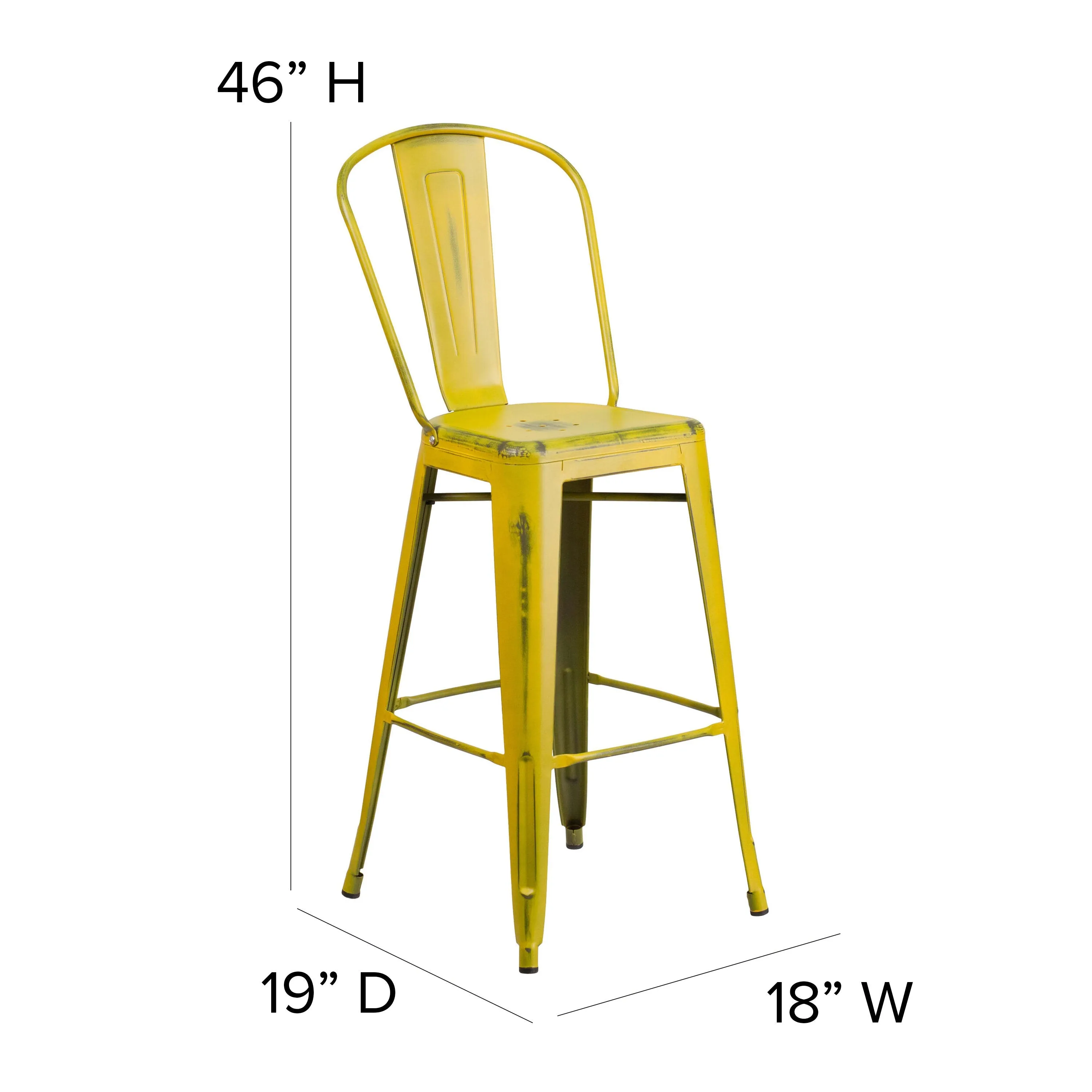 Carly Commercial Grade 30" High Metal Indoor-Outdoor Bar Height Stool with Back and Polystyrene Seat