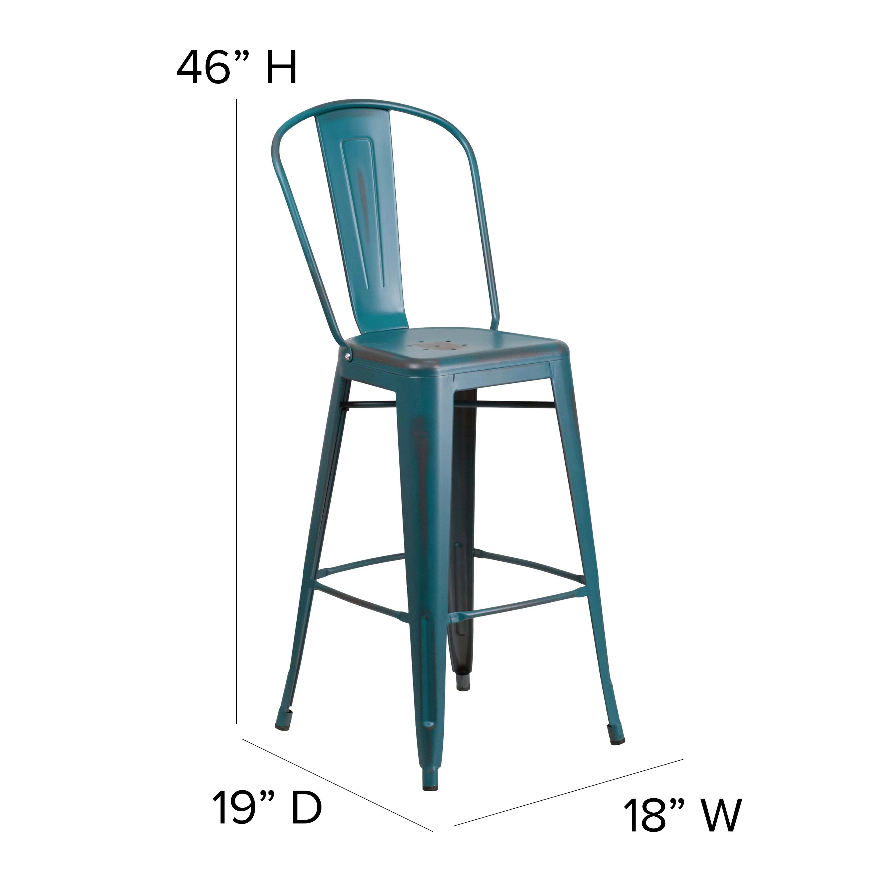 Carly Commercial Grade 30" High Metal Indoor-Outdoor Bar Height Stool with Back and Polystyrene Seat