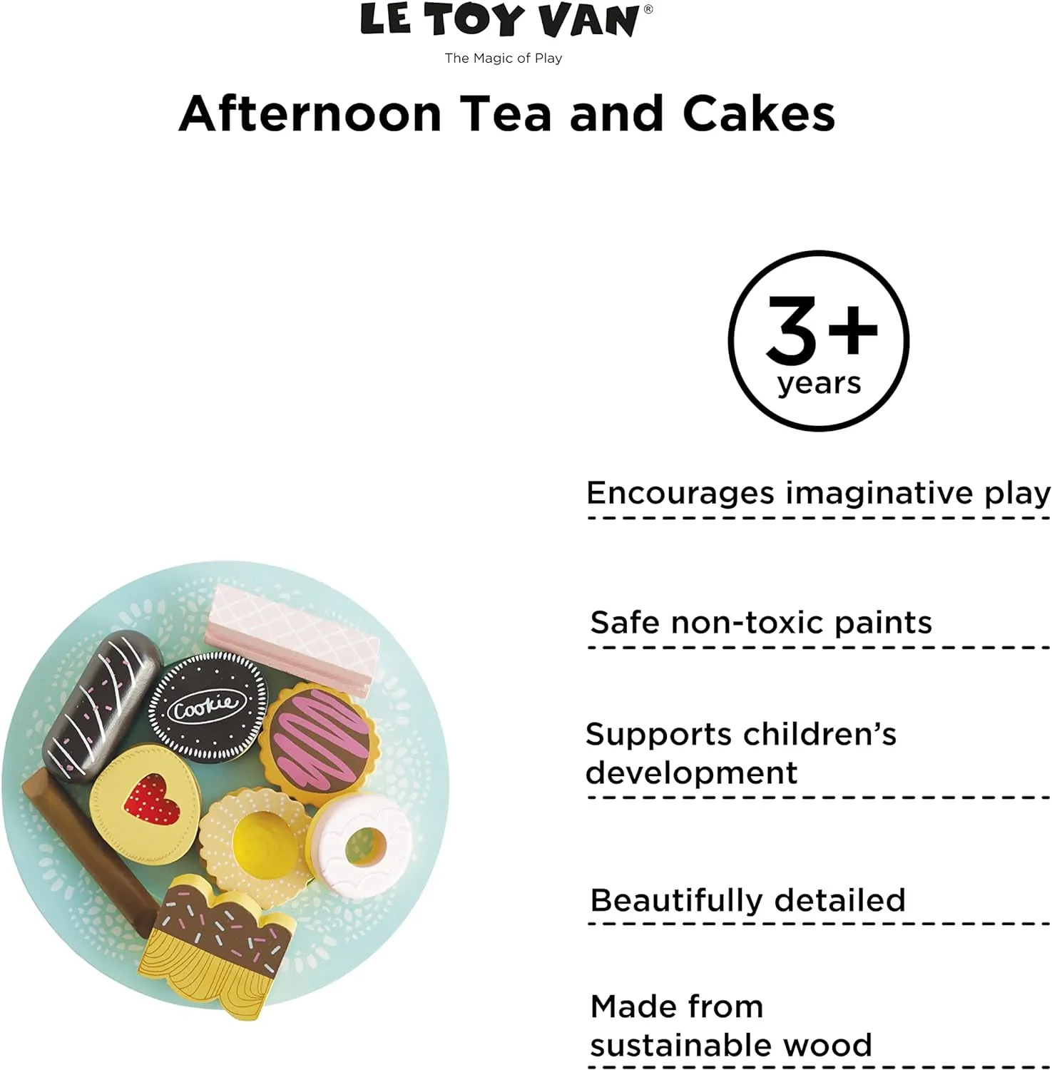 Educational Wooden Toy Role Play Biscuit Set  Pretend Play Afternoon Tea And Cakes Wooden Play Food