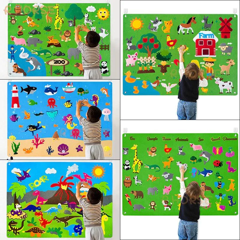 Felt Board Stories Set Montessori Ocean Farm Insect Animal Family Interactive Preschool Early Learning Toddlers Toys for Child