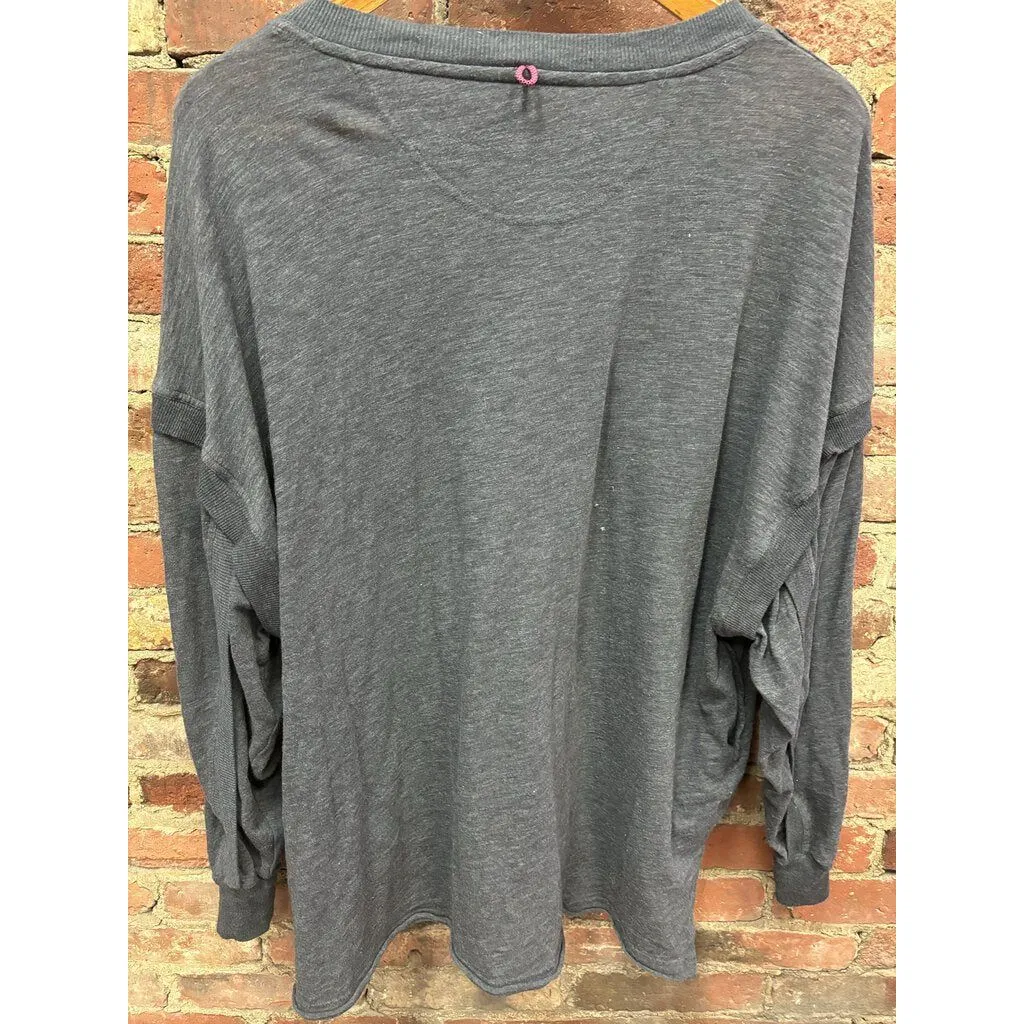 Free People Long Sleeve Gray Marled Henley - Size Small