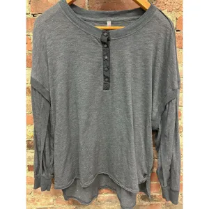 Free People Long Sleeve Gray Marled Henley - Size Small