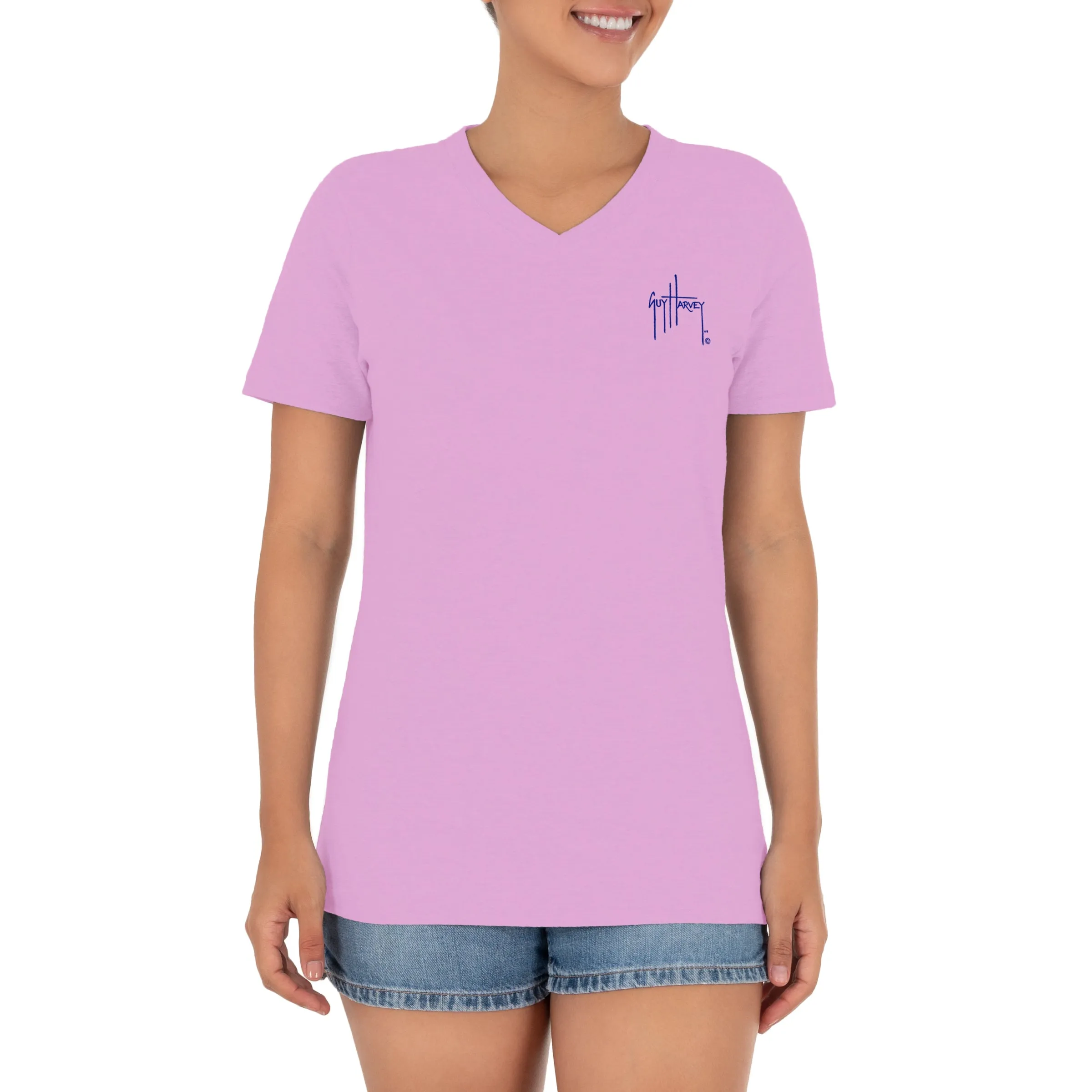 Ladies Mahi Scribble Short Sleeve V-Neck T-Shirt