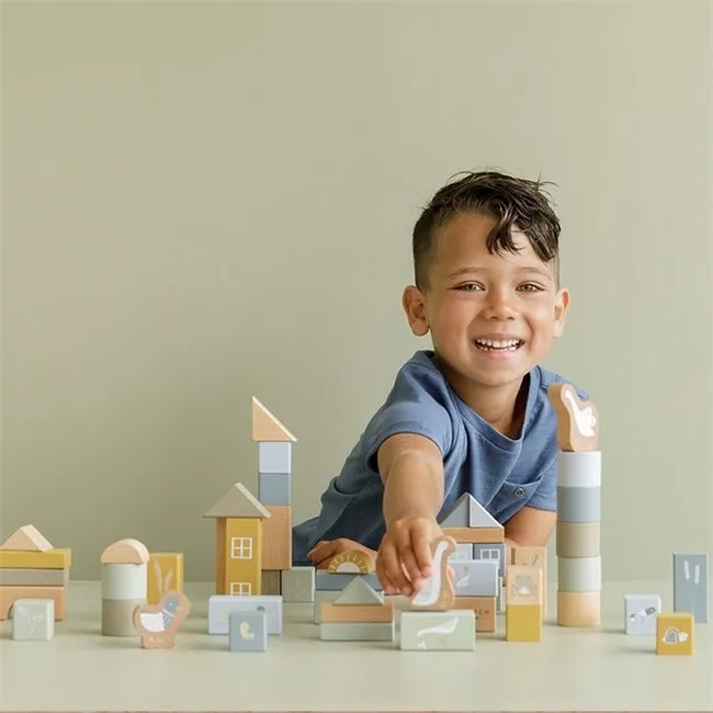 Little Dutch Wooden Blocks in a Bucket - Blue