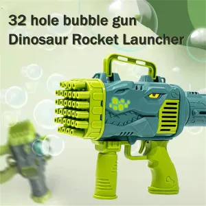 (NET) 32 Holes Dinosaur Bubble Gun Rocket Launcher Handheld Bubble Gun Children's Breathable Bubble Machine Toy