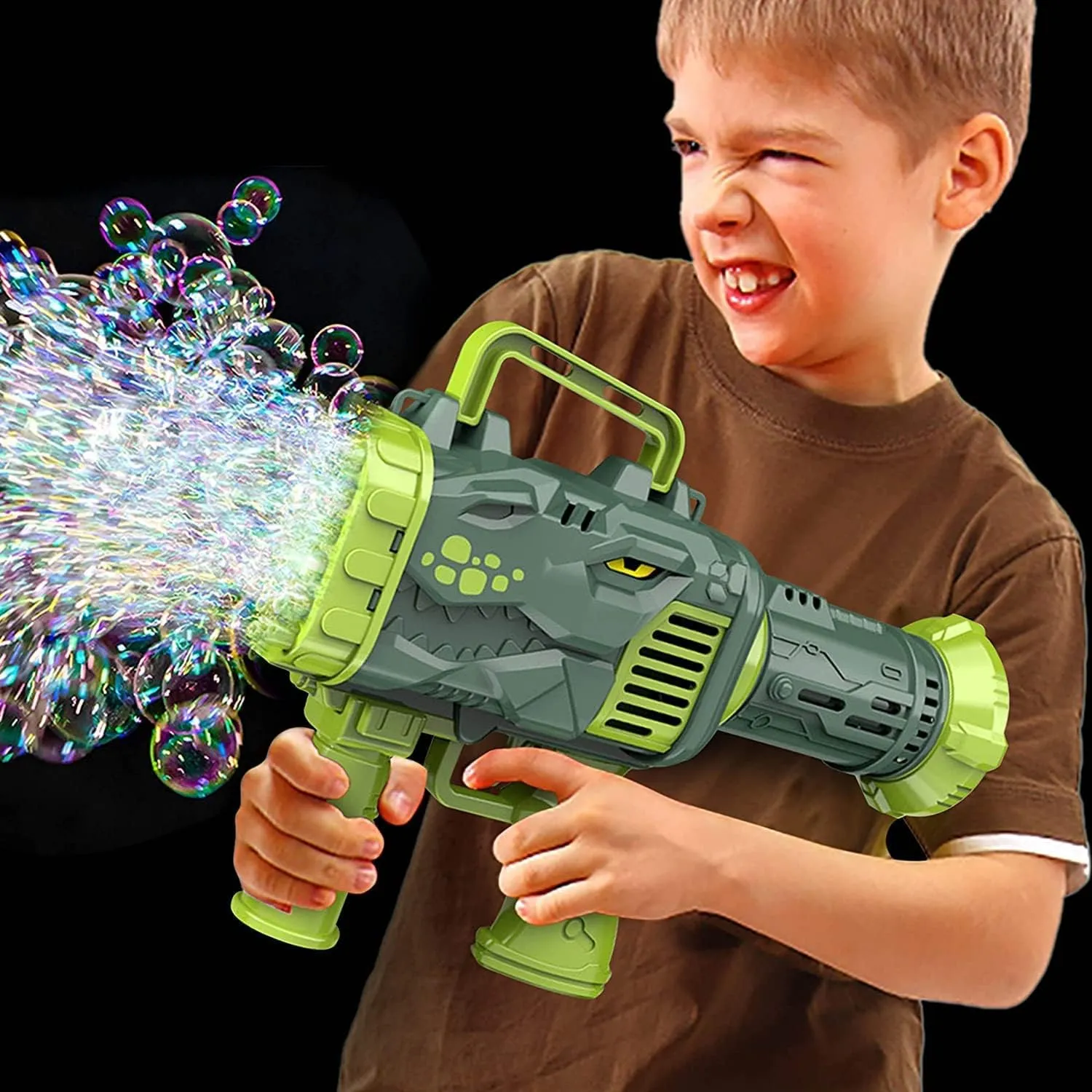 (NET) 32 Holes Dinosaur Bubble Gun Rocket Launcher Handheld Bubble Gun Children's Breathable Bubble Machine Toy