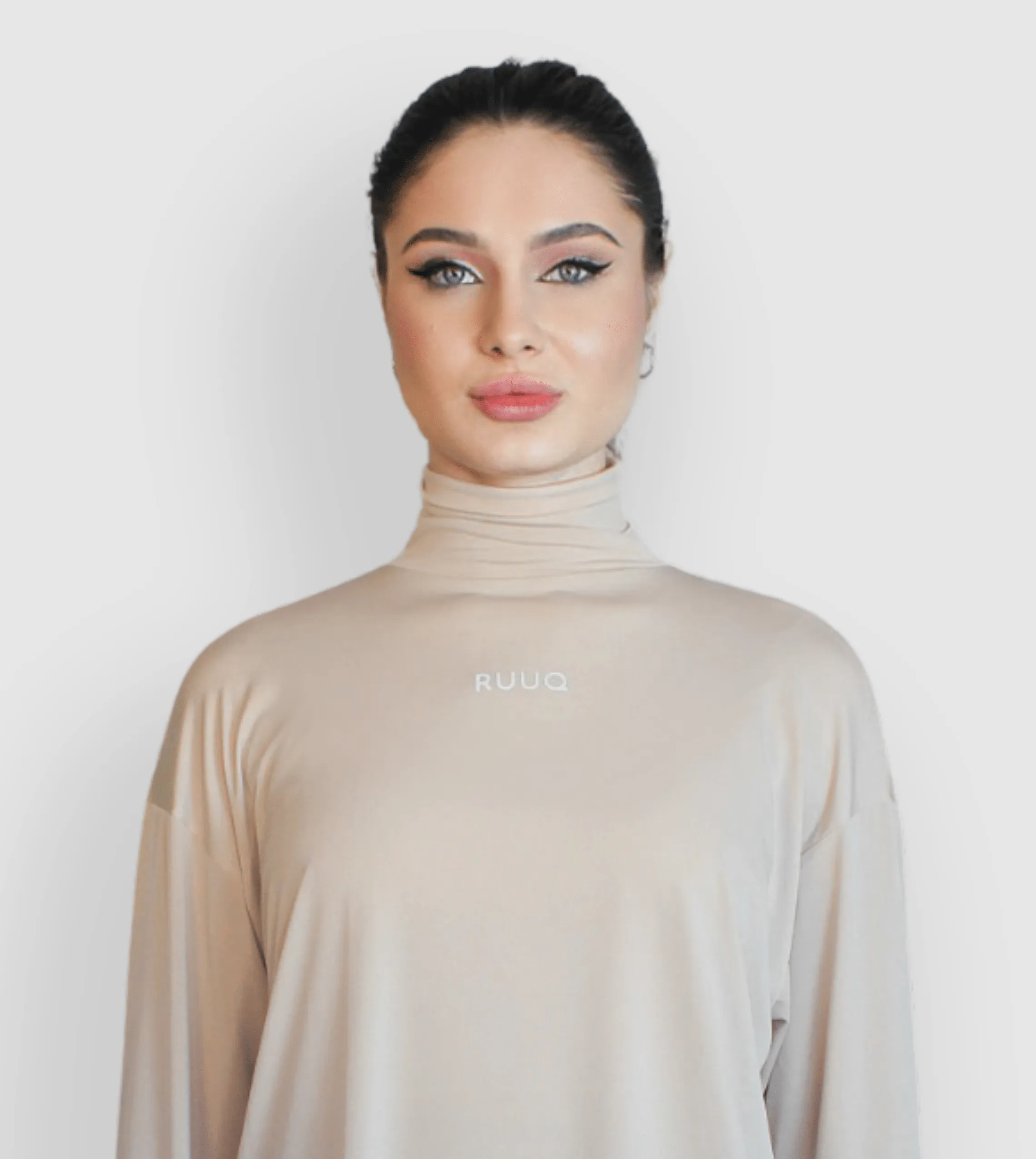 RUUQ Oversize Long Sleeve Top with Mock Neck - Buttermilk