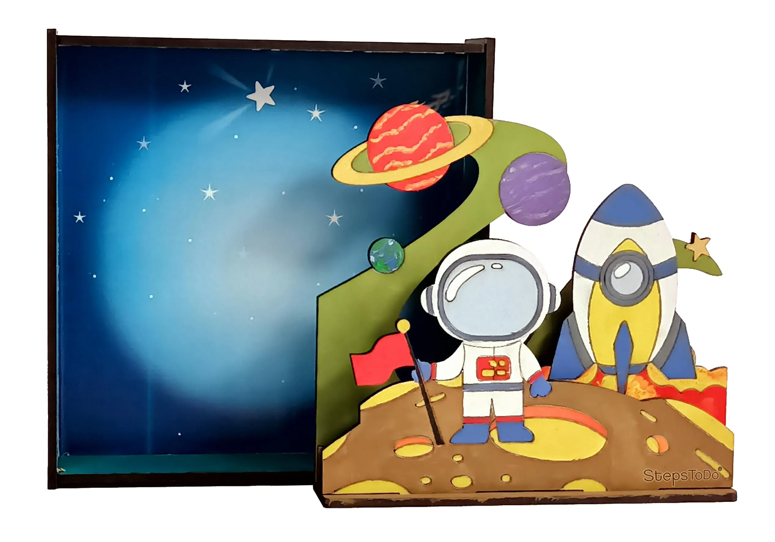 StepsToDo Make Your Own 3D Frame. Sea Space & Astronaut Scene. Painted Handicraft Making Kit. Wooden Art and Craft. 8 Inch Square Frame.