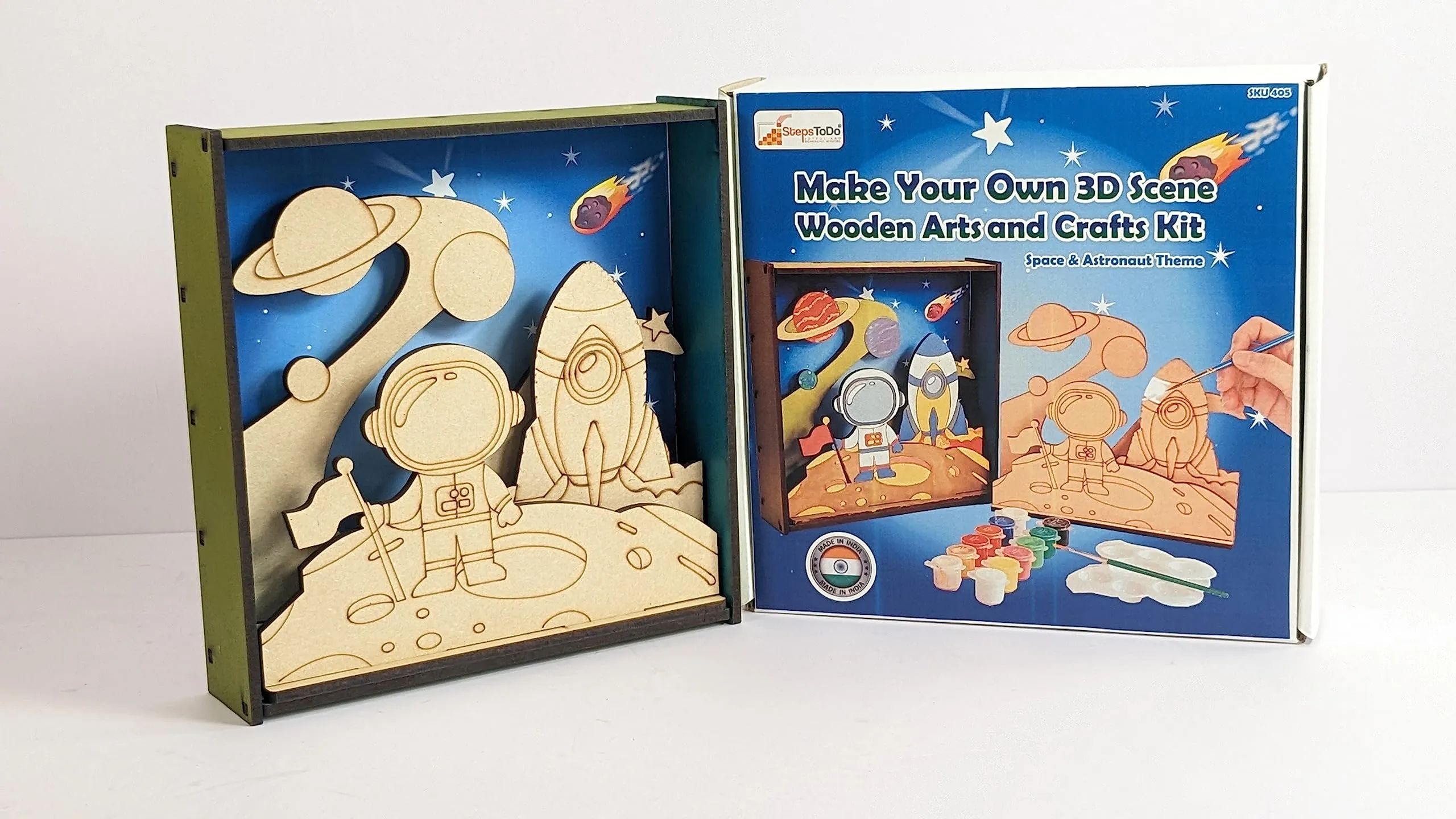 StepsToDo Make Your Own 3D Frame. Sea Space & Astronaut Scene. Painted Handicraft Making Kit. Wooden Art and Craft. 8 Inch Square Frame.