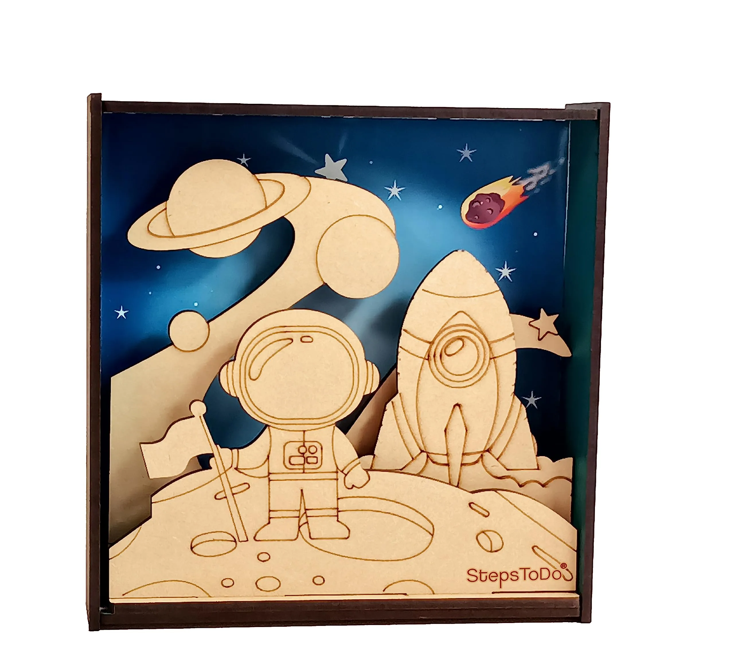 StepsToDo Make Your Own 3D Frame. Sea Space & Astronaut Scene. Painted Handicraft Making Kit. Wooden Art and Craft. 8 Inch Square Frame.