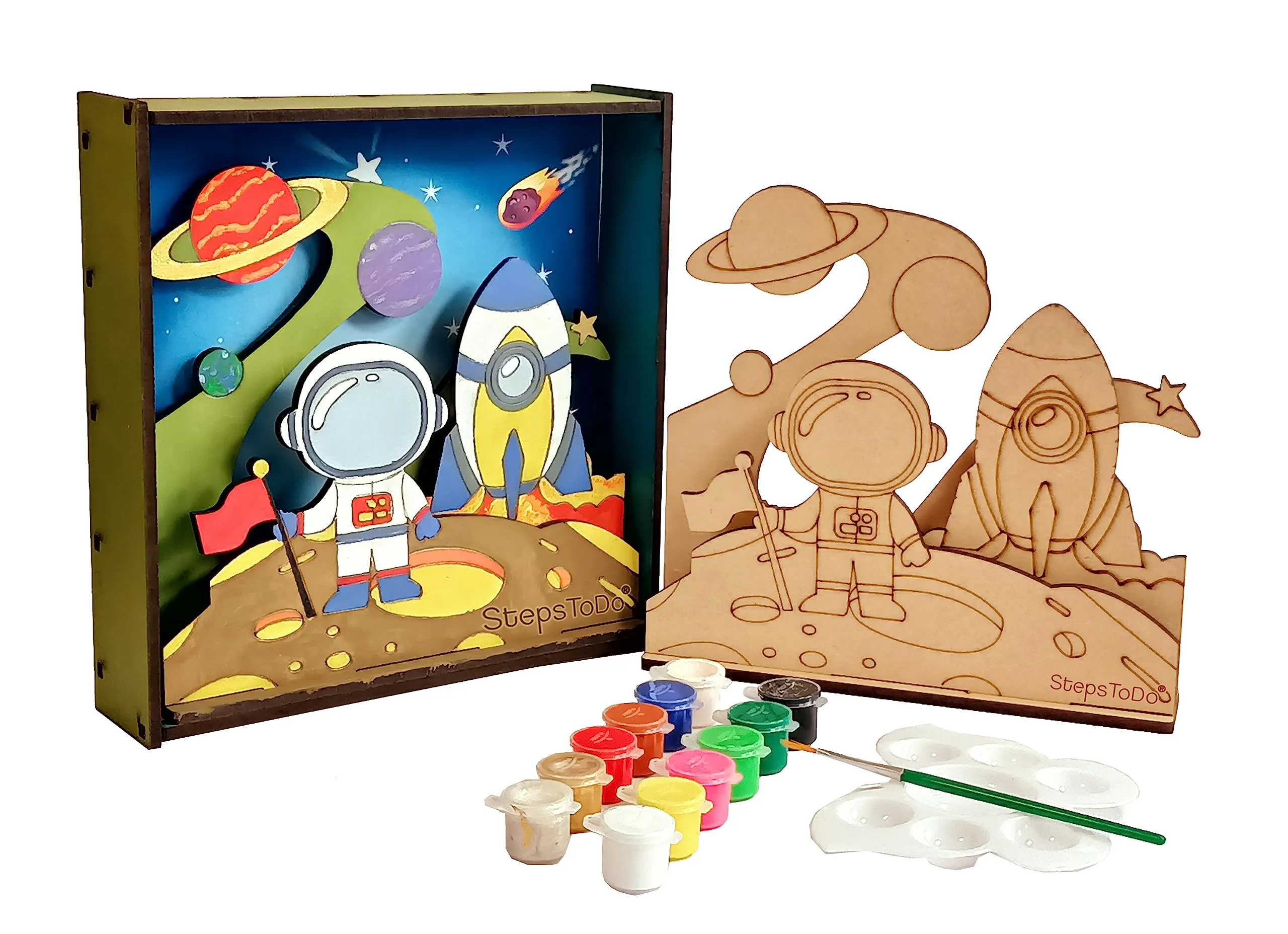 StepsToDo Make Your Own 3D Frame. Sea Space & Astronaut Scene. Painted Handicraft Making Kit. Wooden Art and Craft. 8 Inch Square Frame.