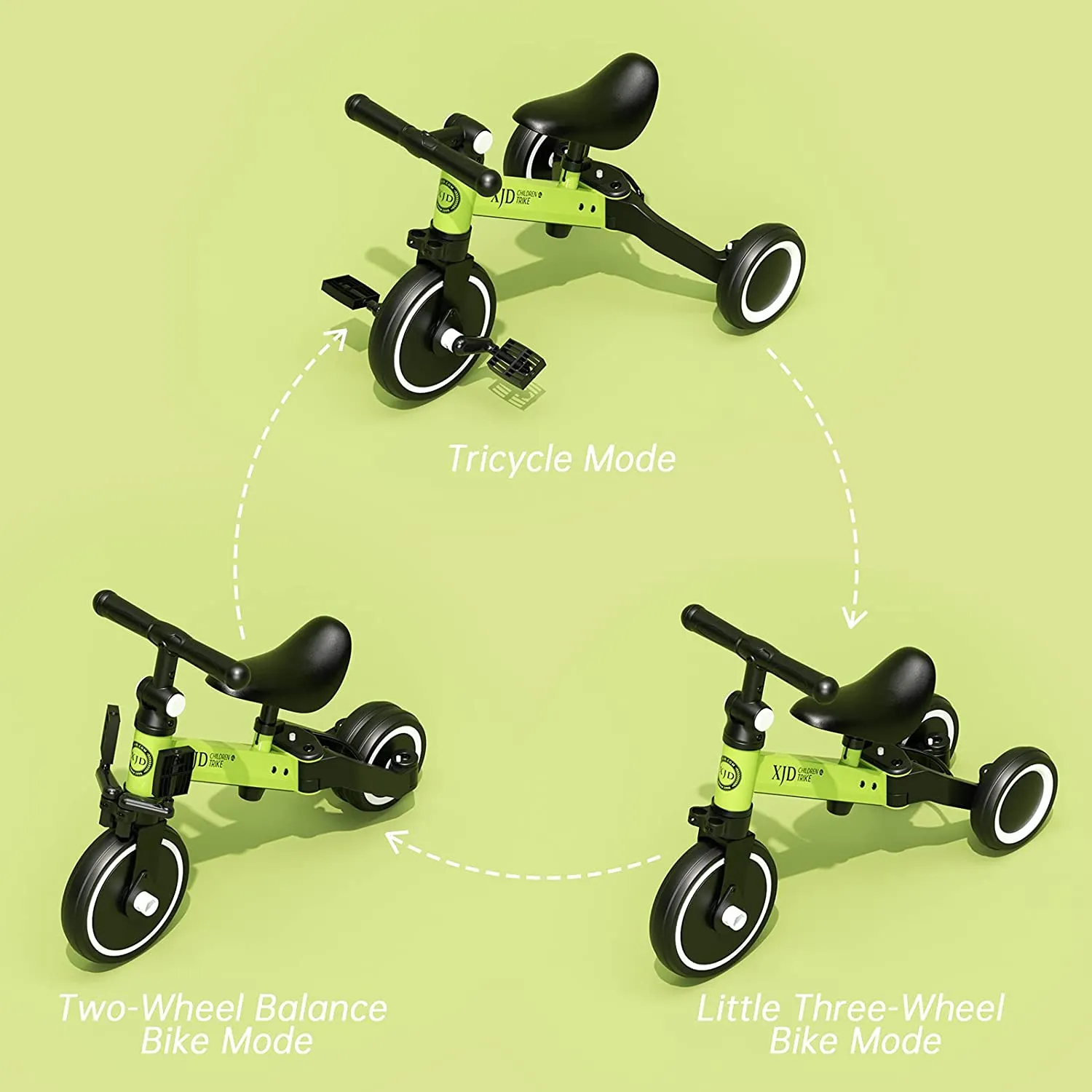 Tricycles adjustable seat and removable pedal, (Green)