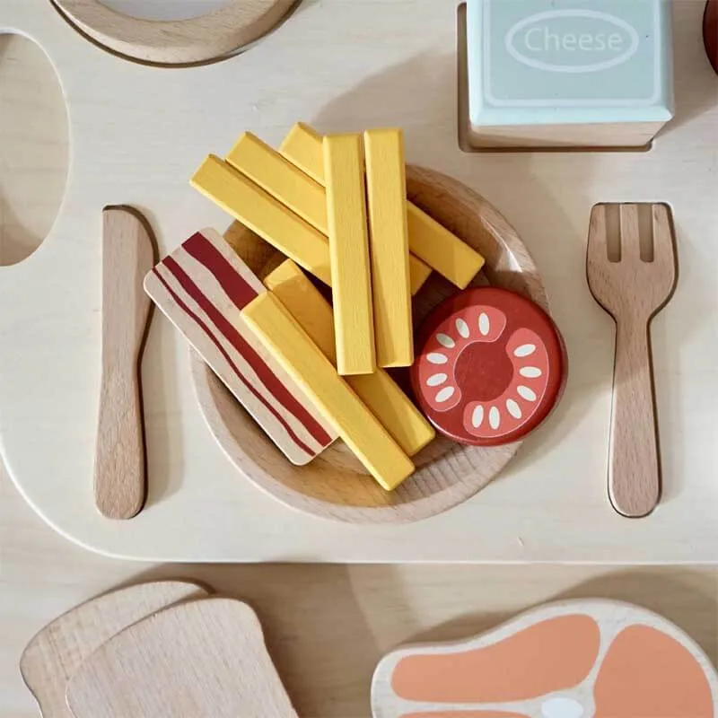 Wooden Steak and Bread Cutting Play Set