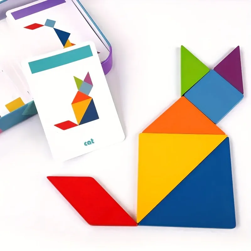 Wooden Tangram Puzzle Montessori Toy for Learning Mathematics and Geometry